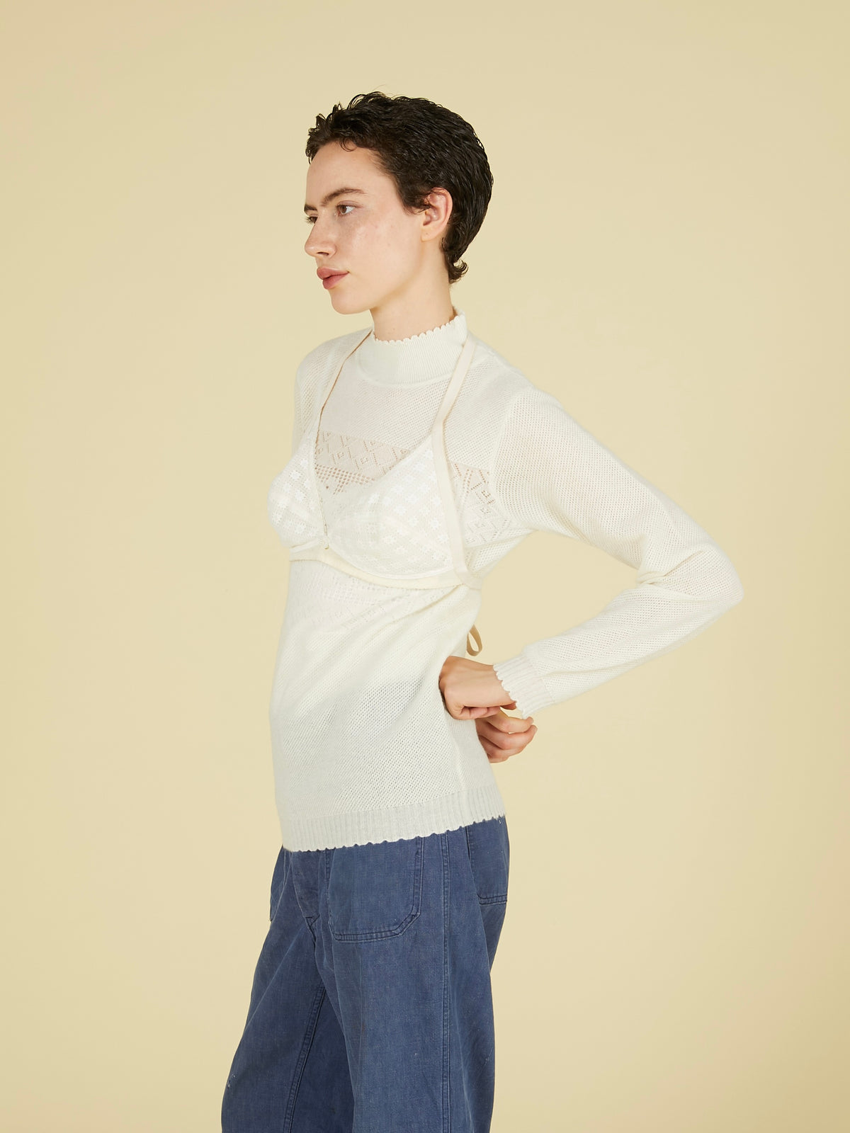 point tail turtle knit top｜IVORY