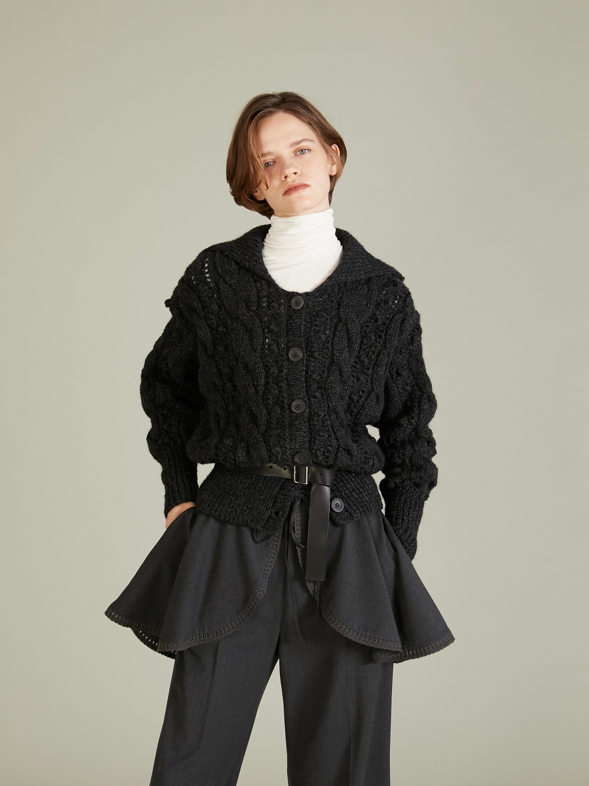 popcorn hand knit cardigan｜IVORY