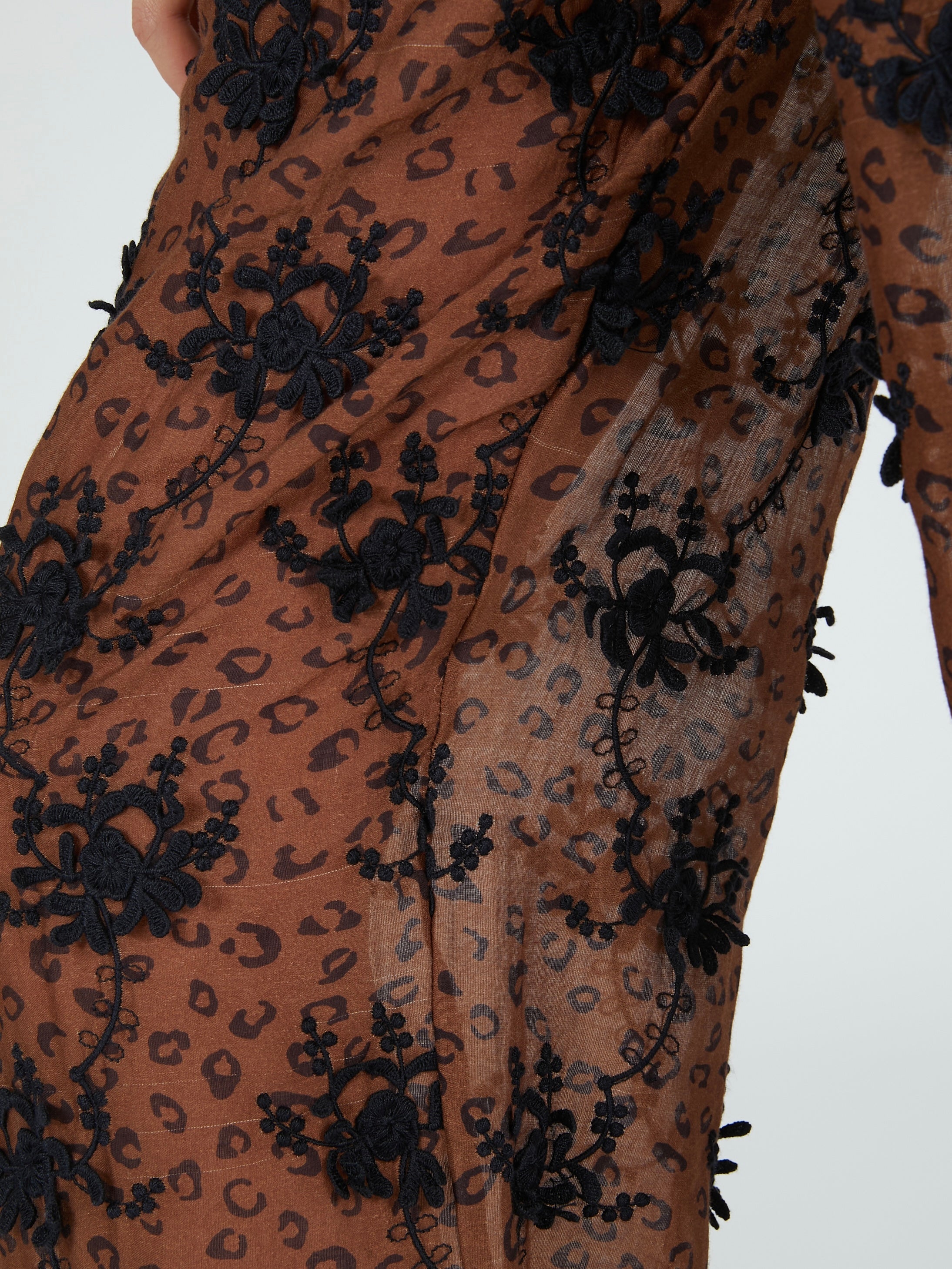 3D embroidery leopard easy pants｜BROWN
