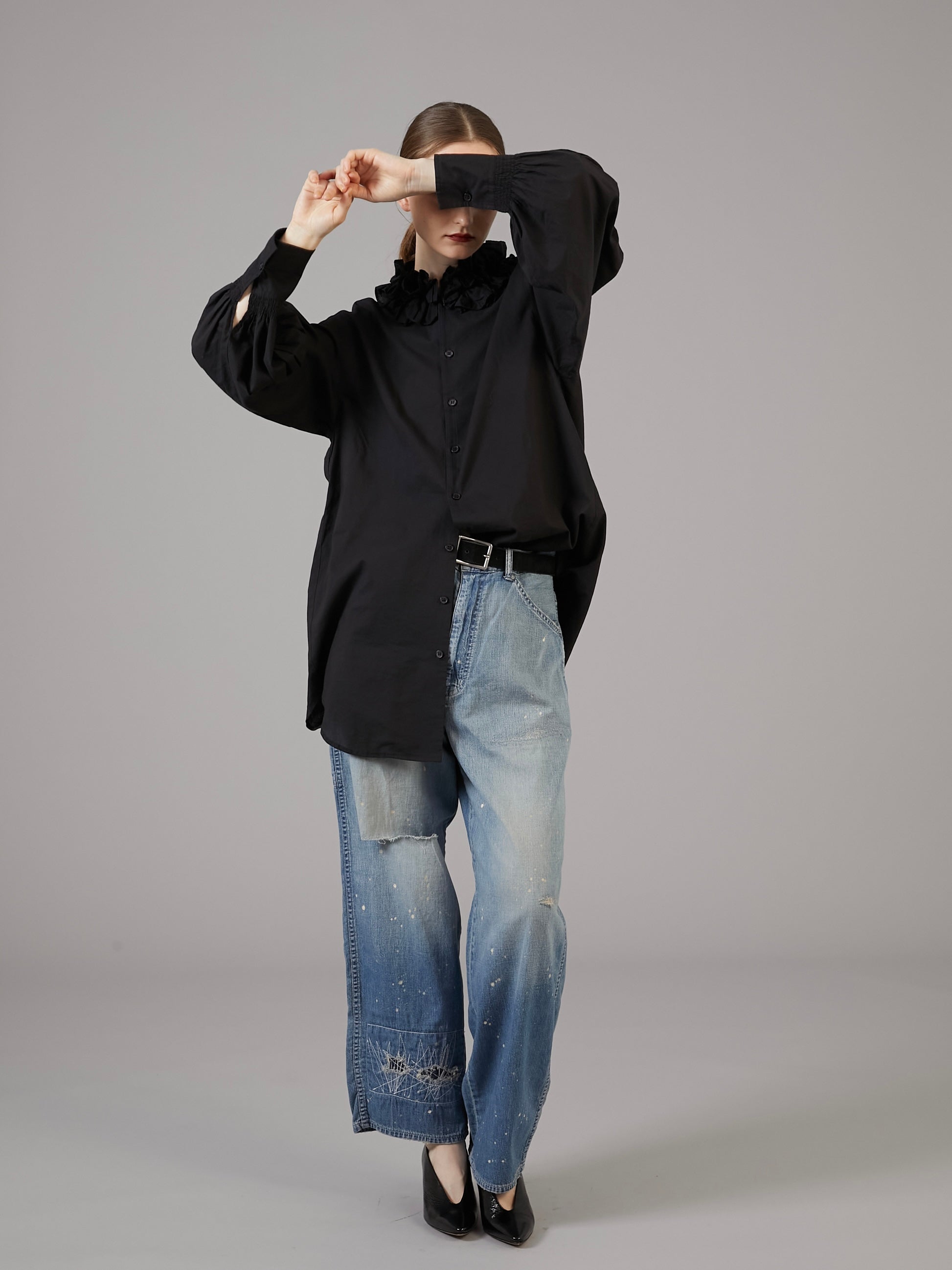 cotton frill collar shirts │ BLACK