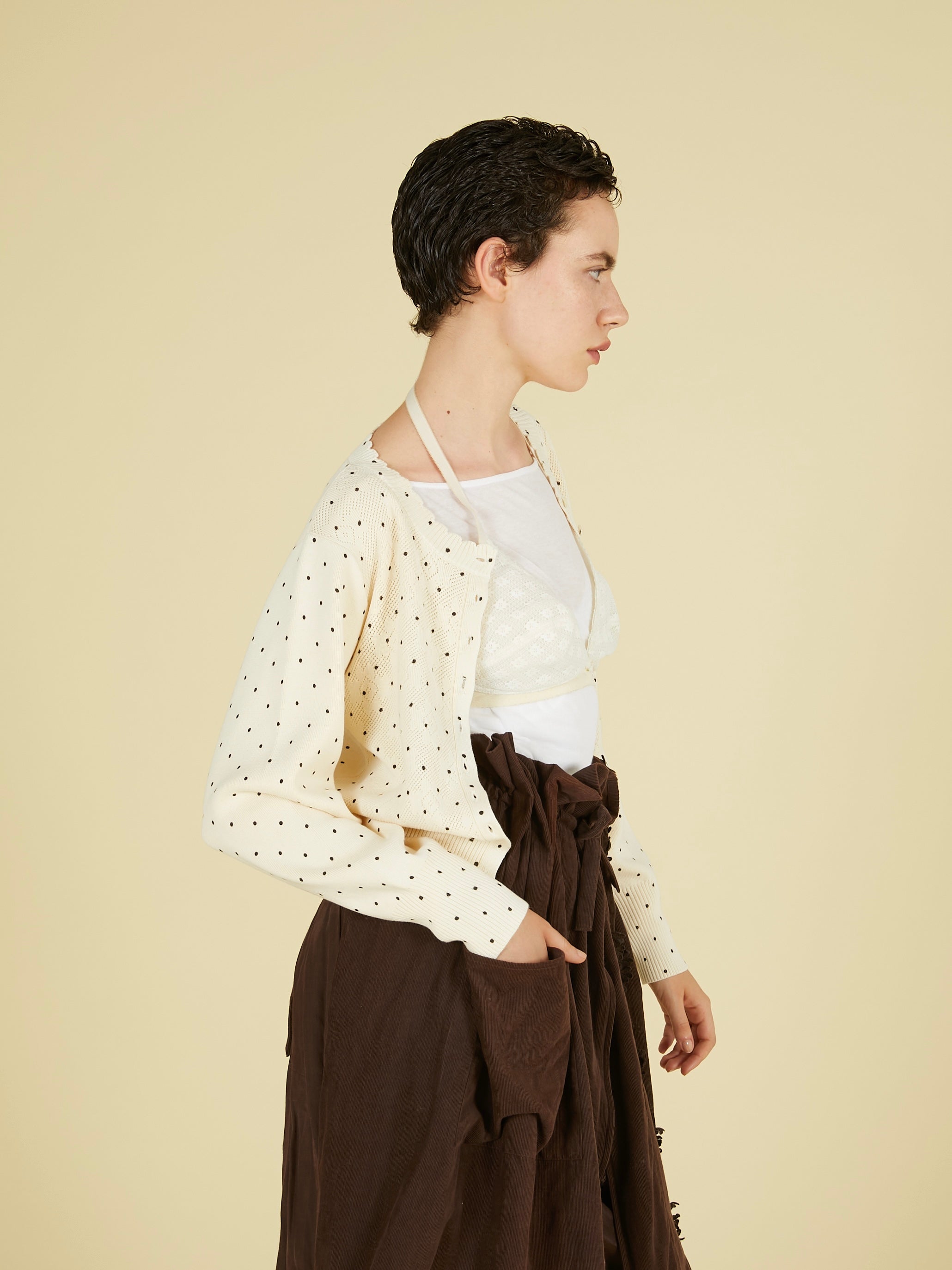 flower Jacquard dot cardigan｜IVORY