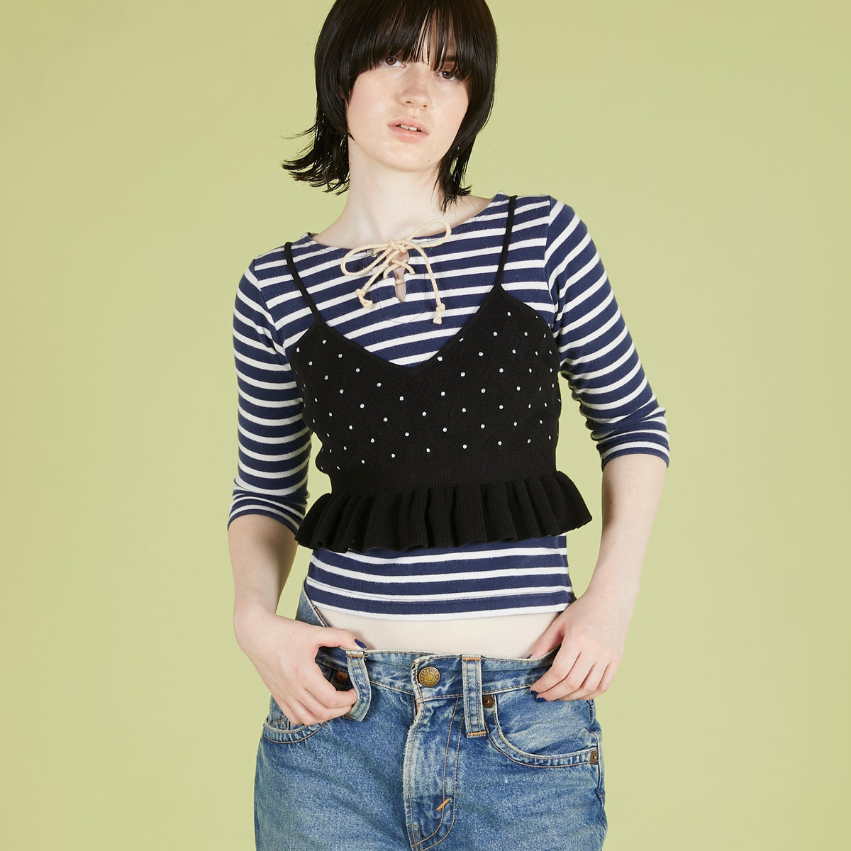 flower Jacquard dot camisole｜BLACK
