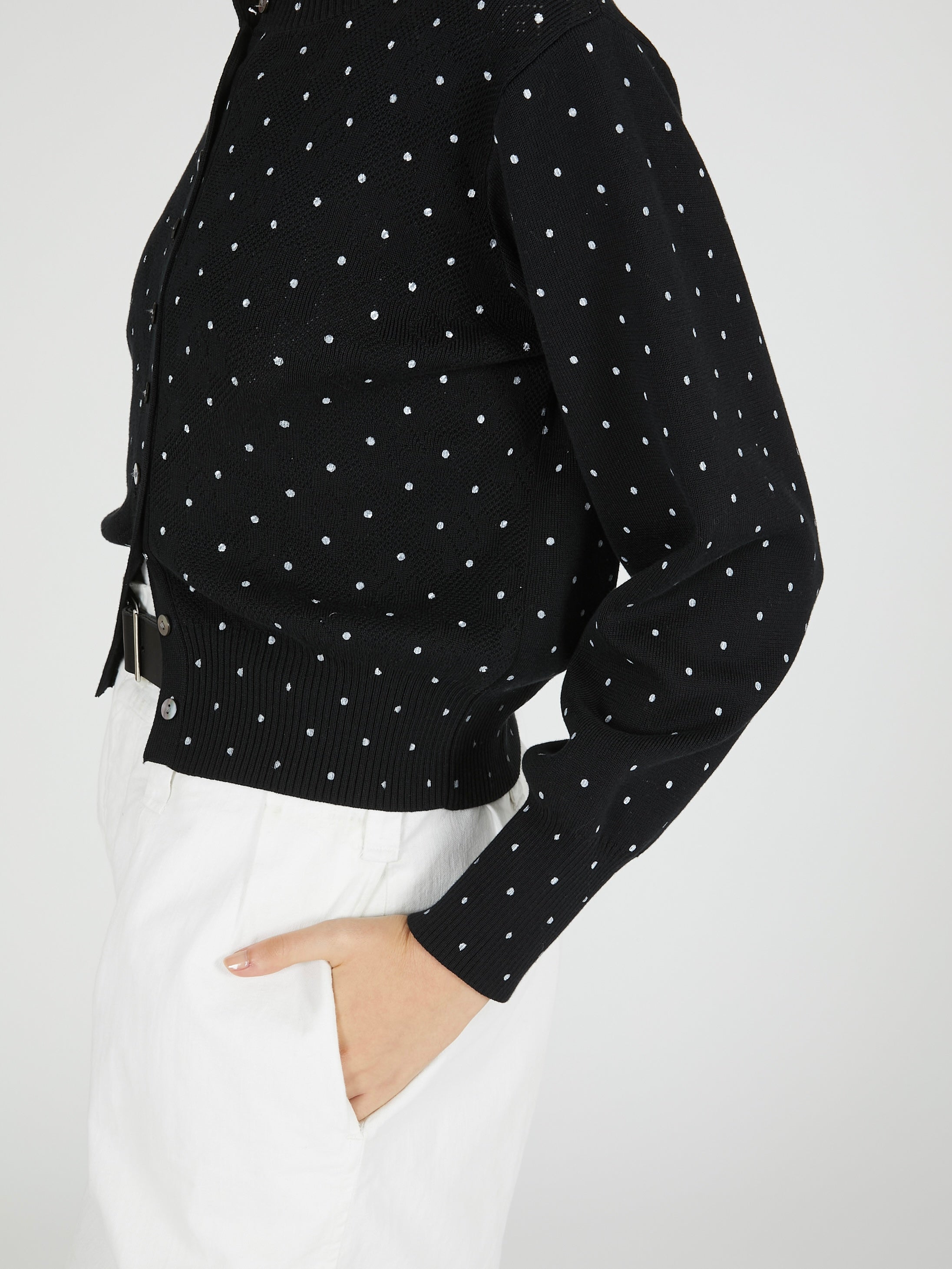 flower Jacquard dot cardigan｜BLACK