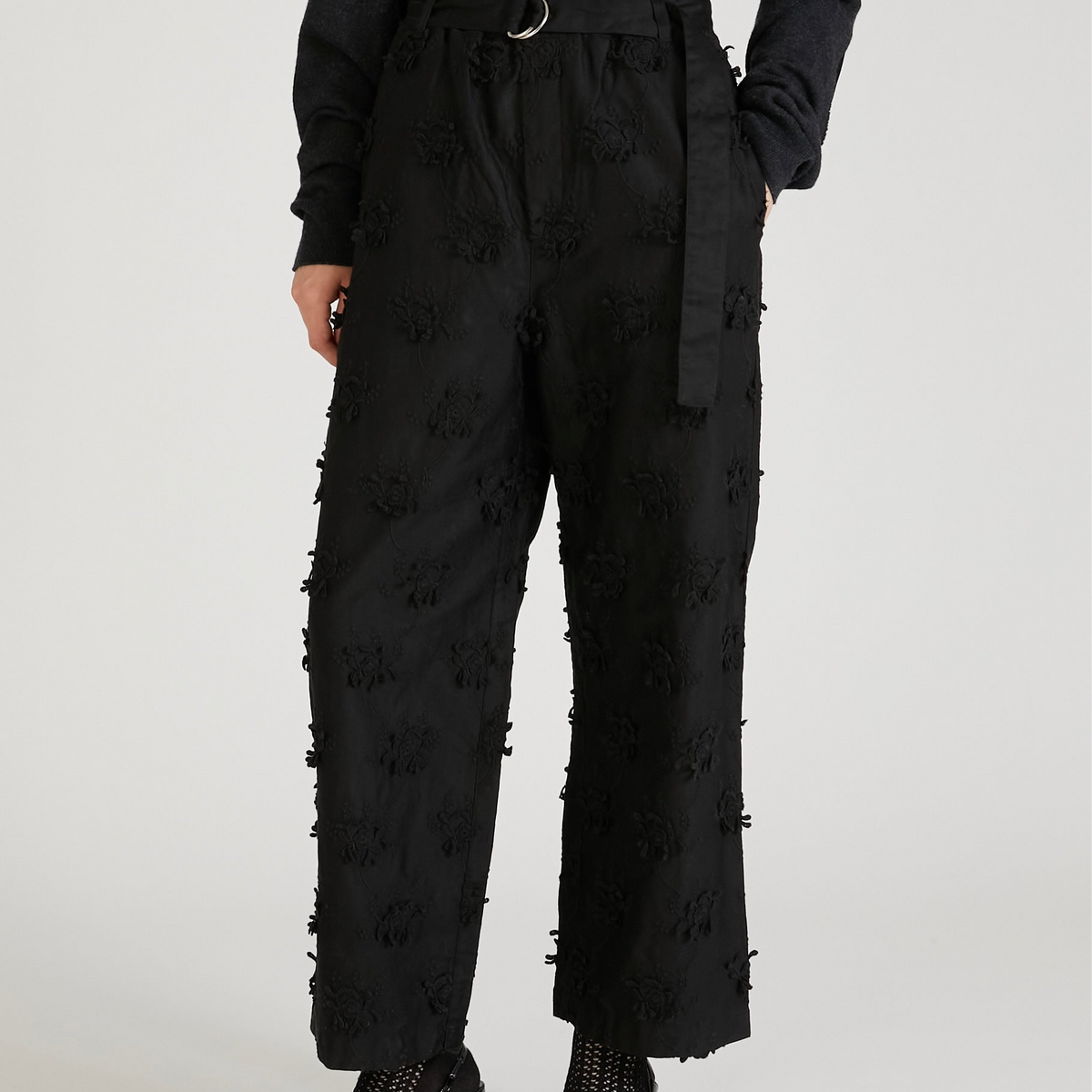 3D embroidery twill easy pants｜BLACK