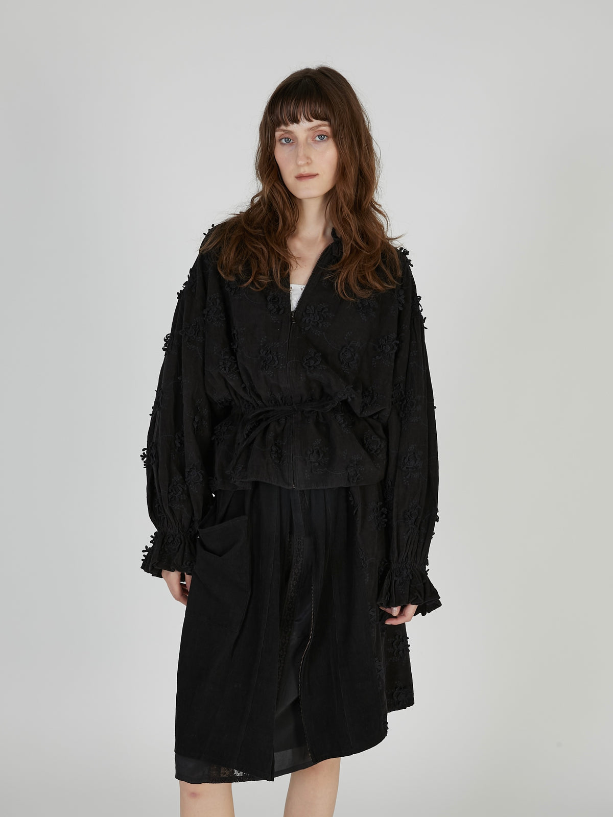 3D embroidery corduroy blouson｜BLACK