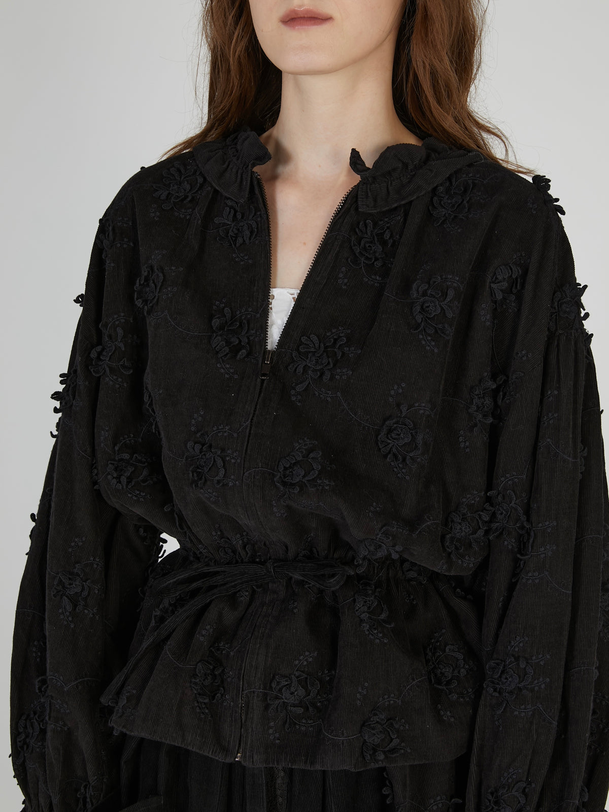 3D embroidery corduroy blouson｜BLACK