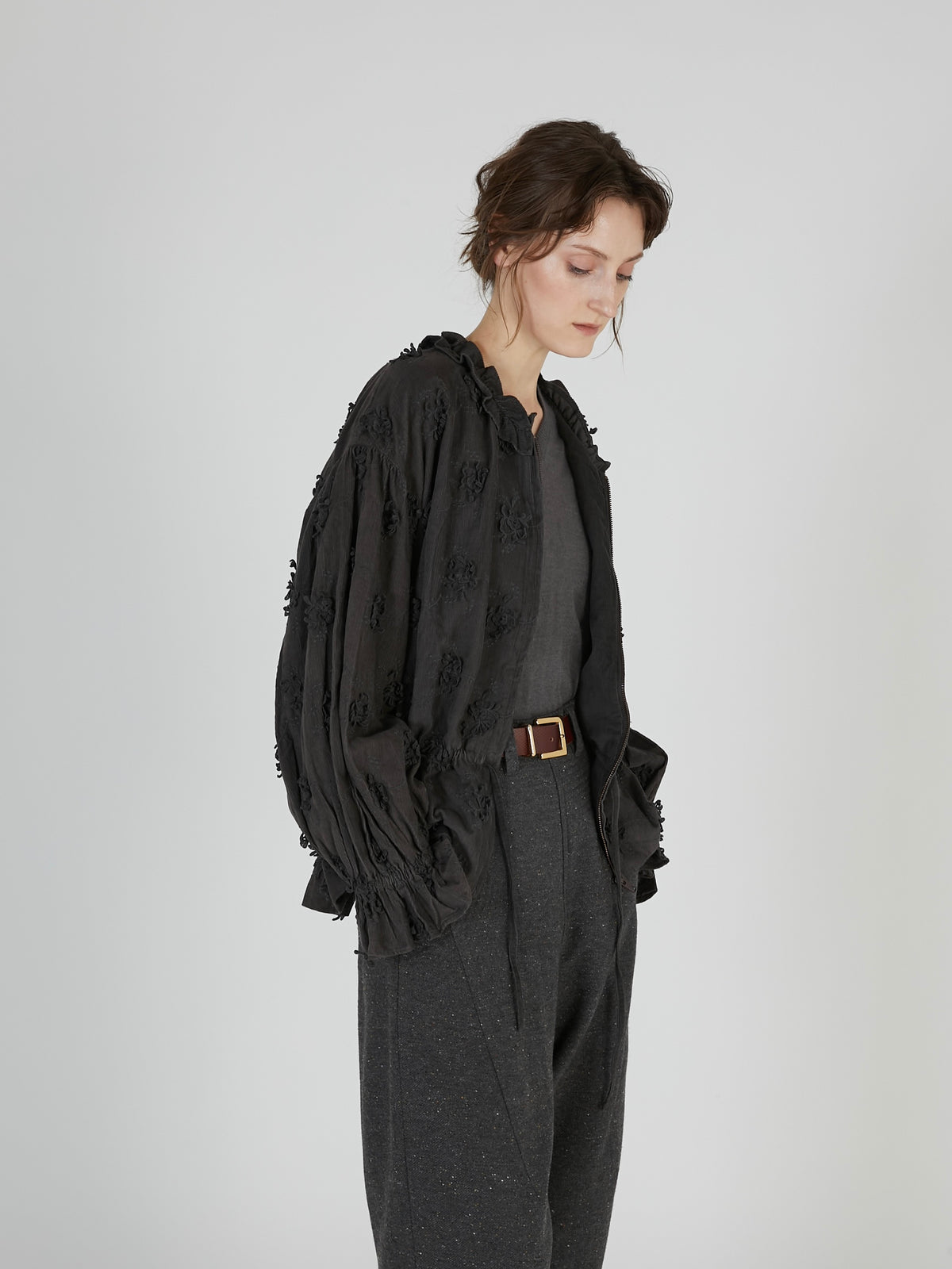 3D embroidery corduroy blouson｜GRAY