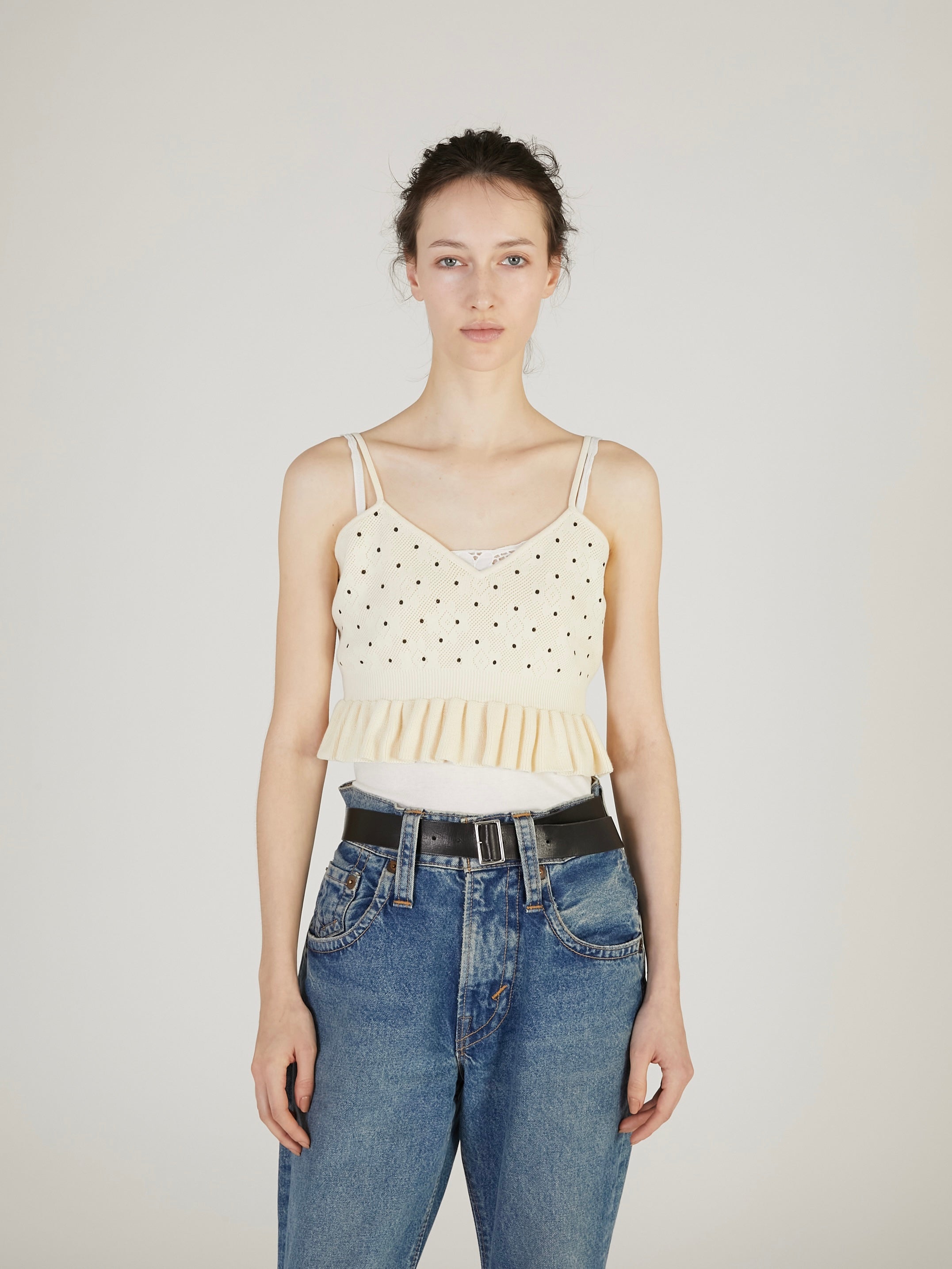 flower Jacquard dot camisole｜IVORY
