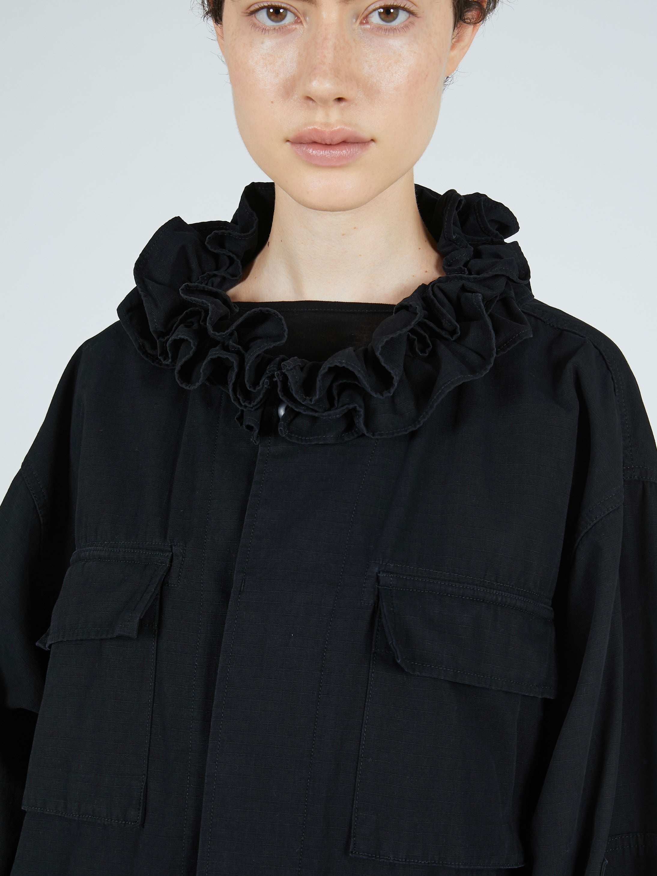 frill collar military jacket｜BLACK
