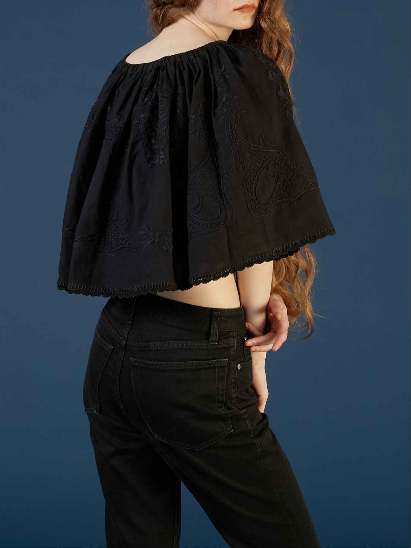 hand embroidery 2way mini skirt | BLACK