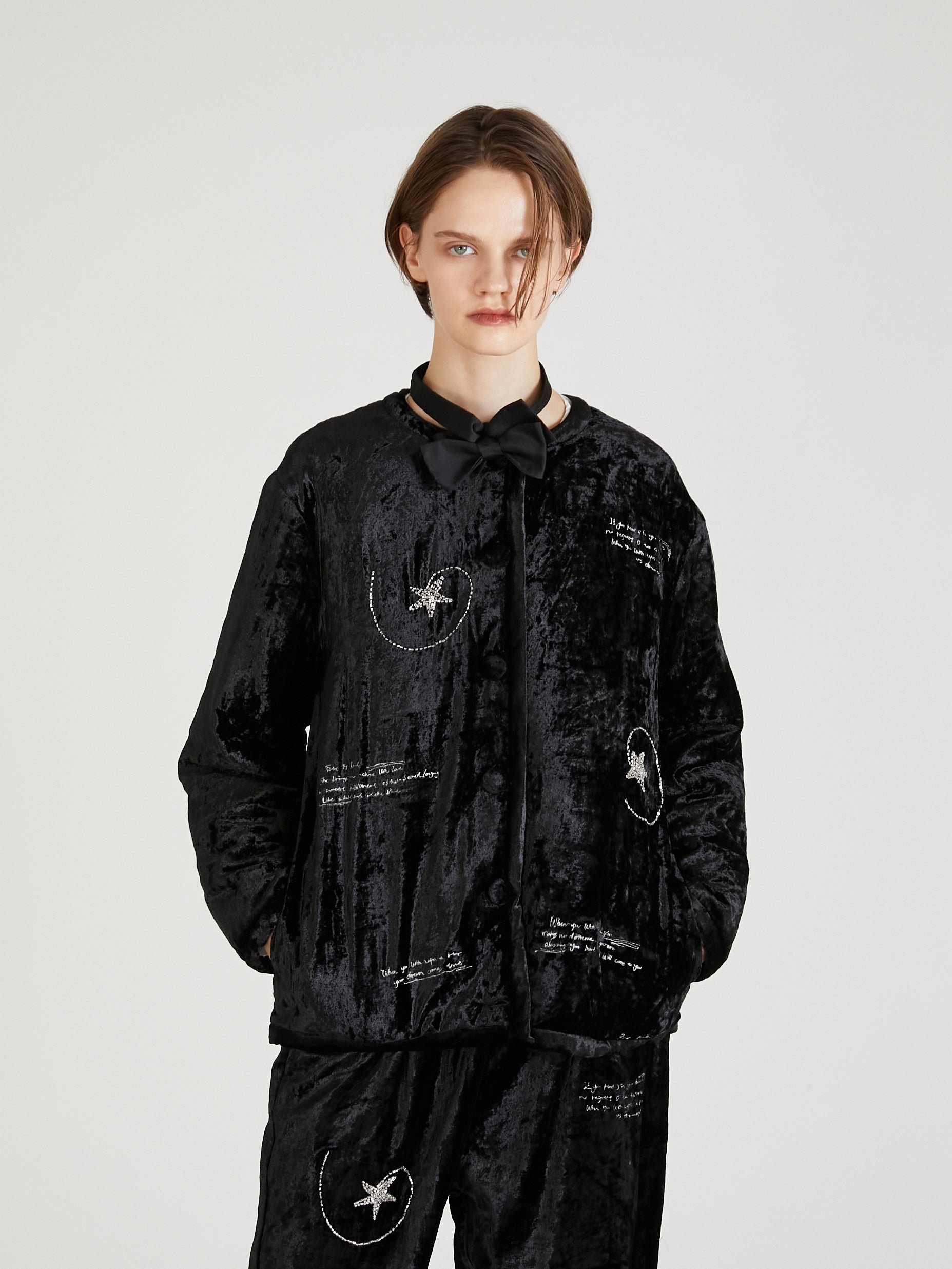 velvet fantasy quilting jacket｜BLACK