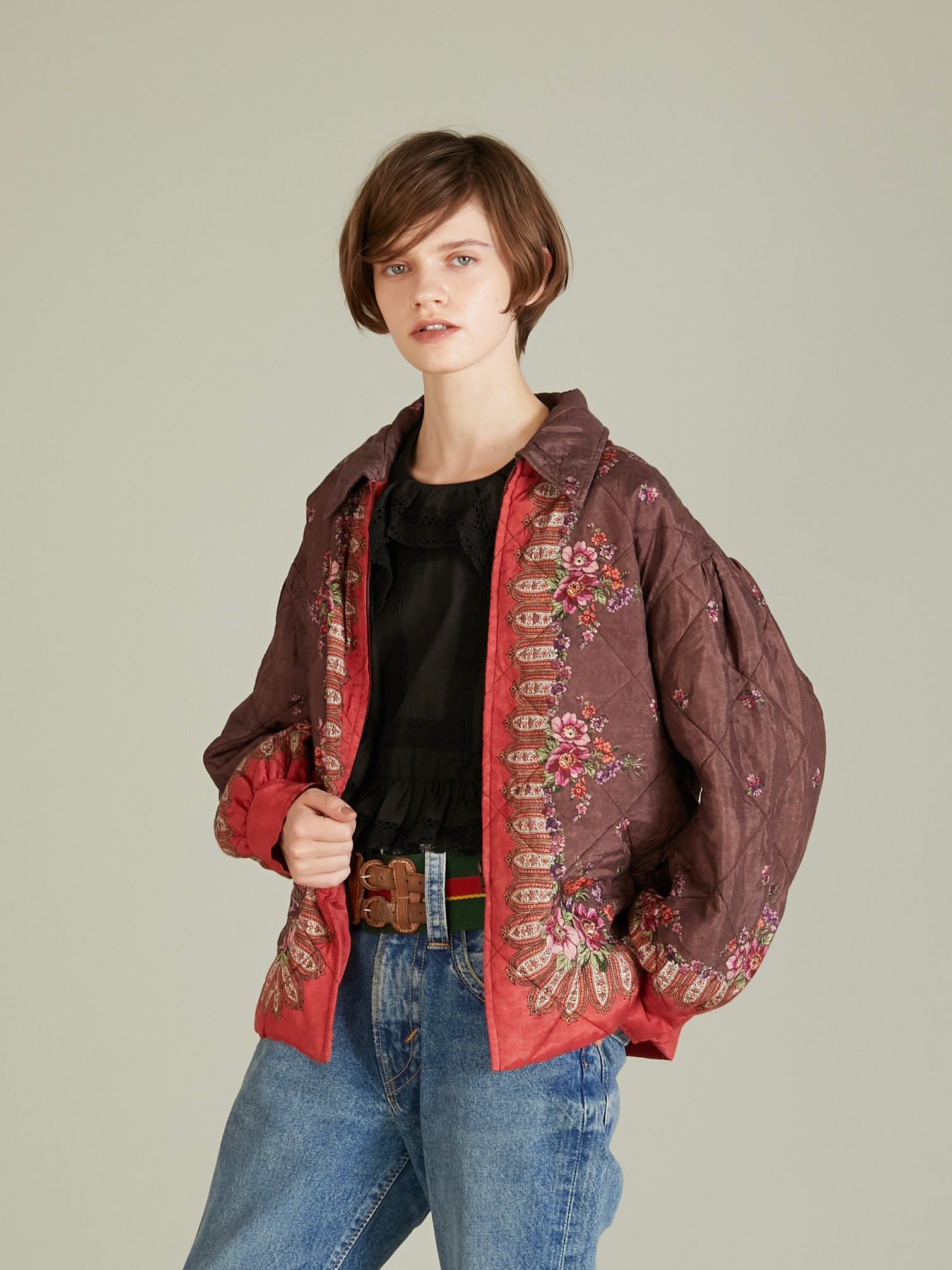 pattern quilt blouson｜RED