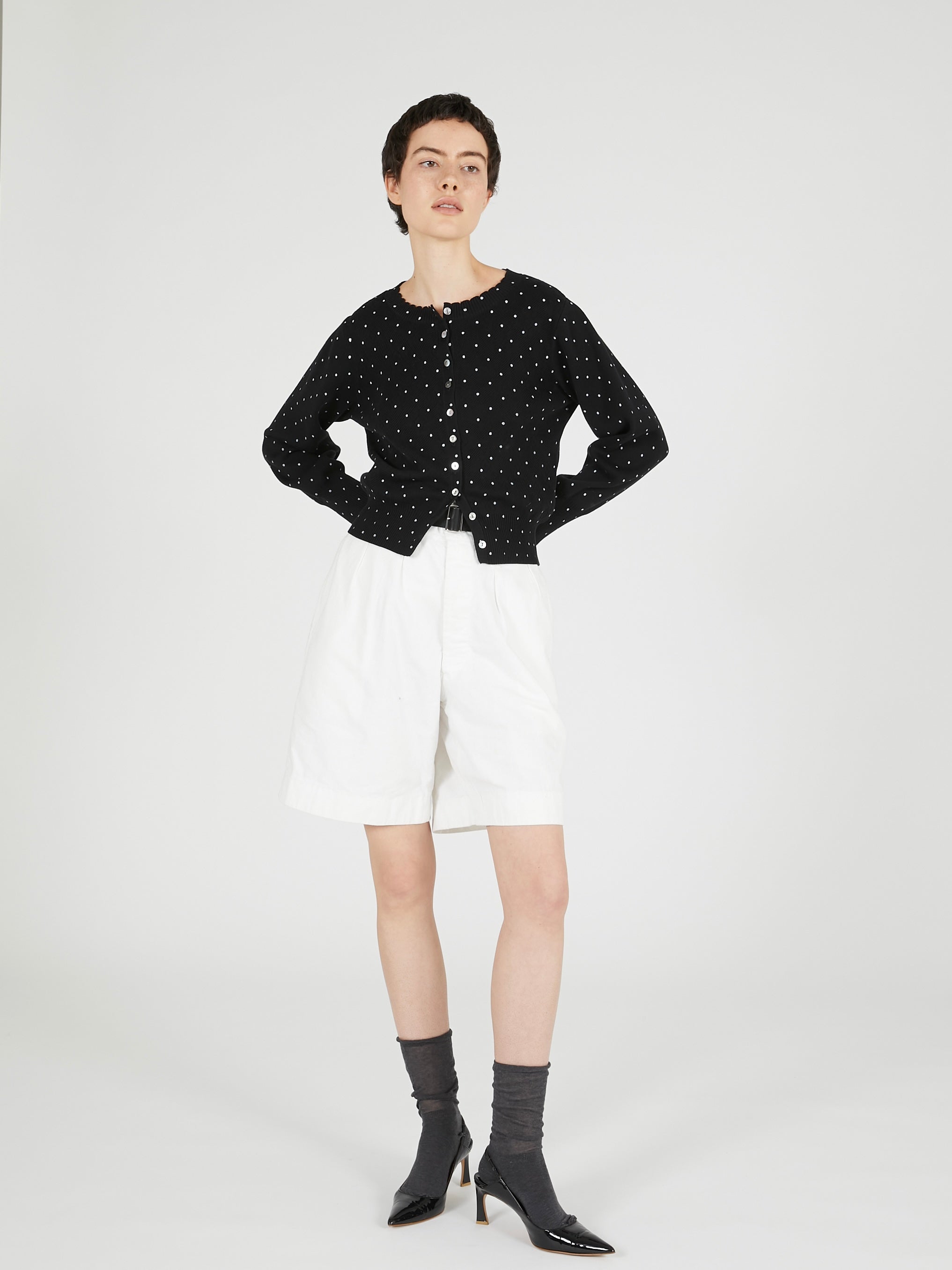 flower Jacquard dot cardigan｜BLACK