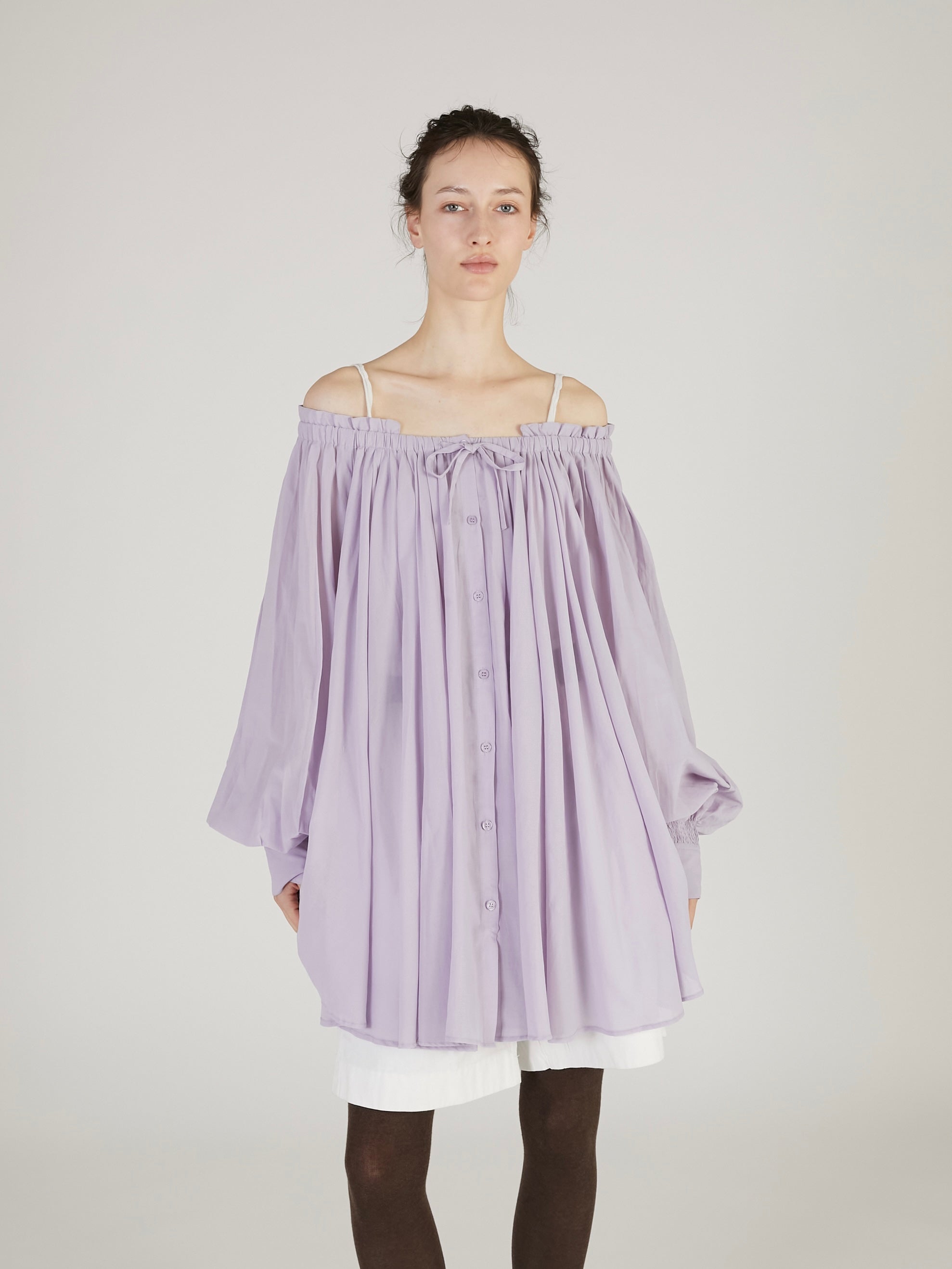 sheer gather  volume blouse｜WHITE
