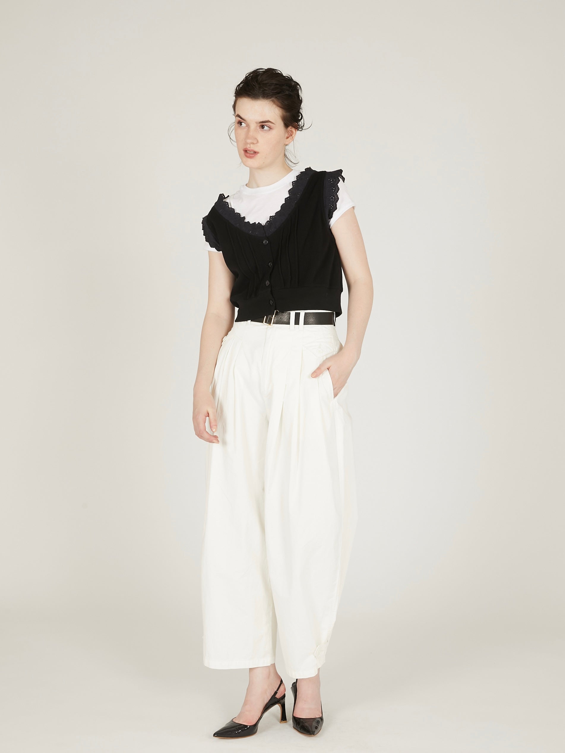 waffle frill vest｜BLACK