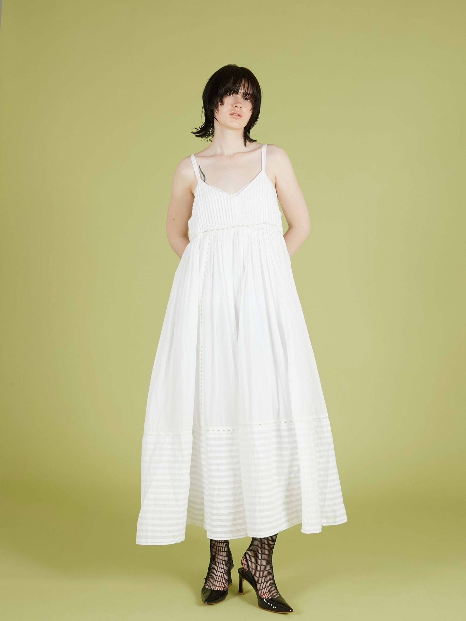 pintuck lace cami onepiece｜WHITE