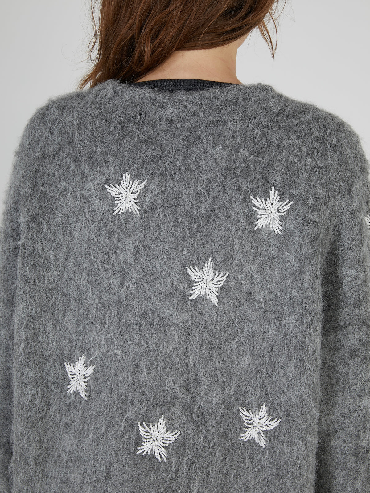 shaggy beads knit jacket｜GRAY