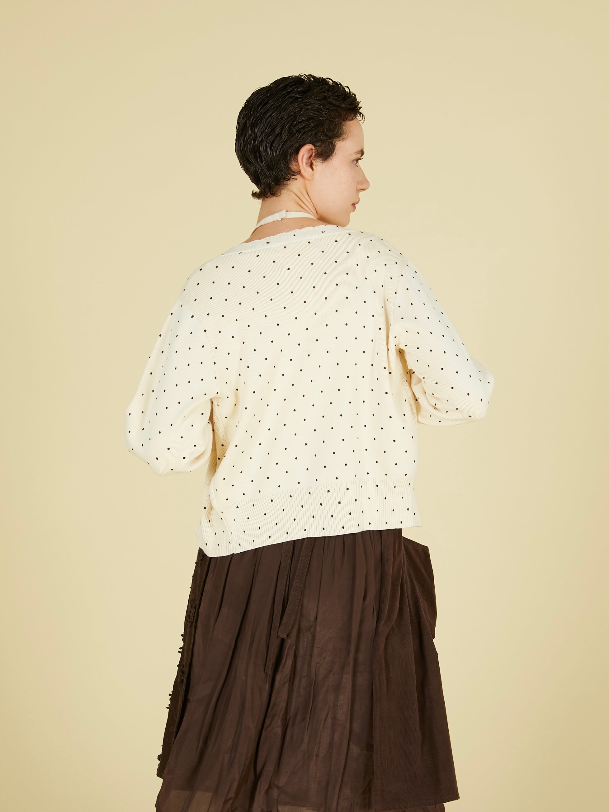 flower Jacquard dot cardigan｜IVORY