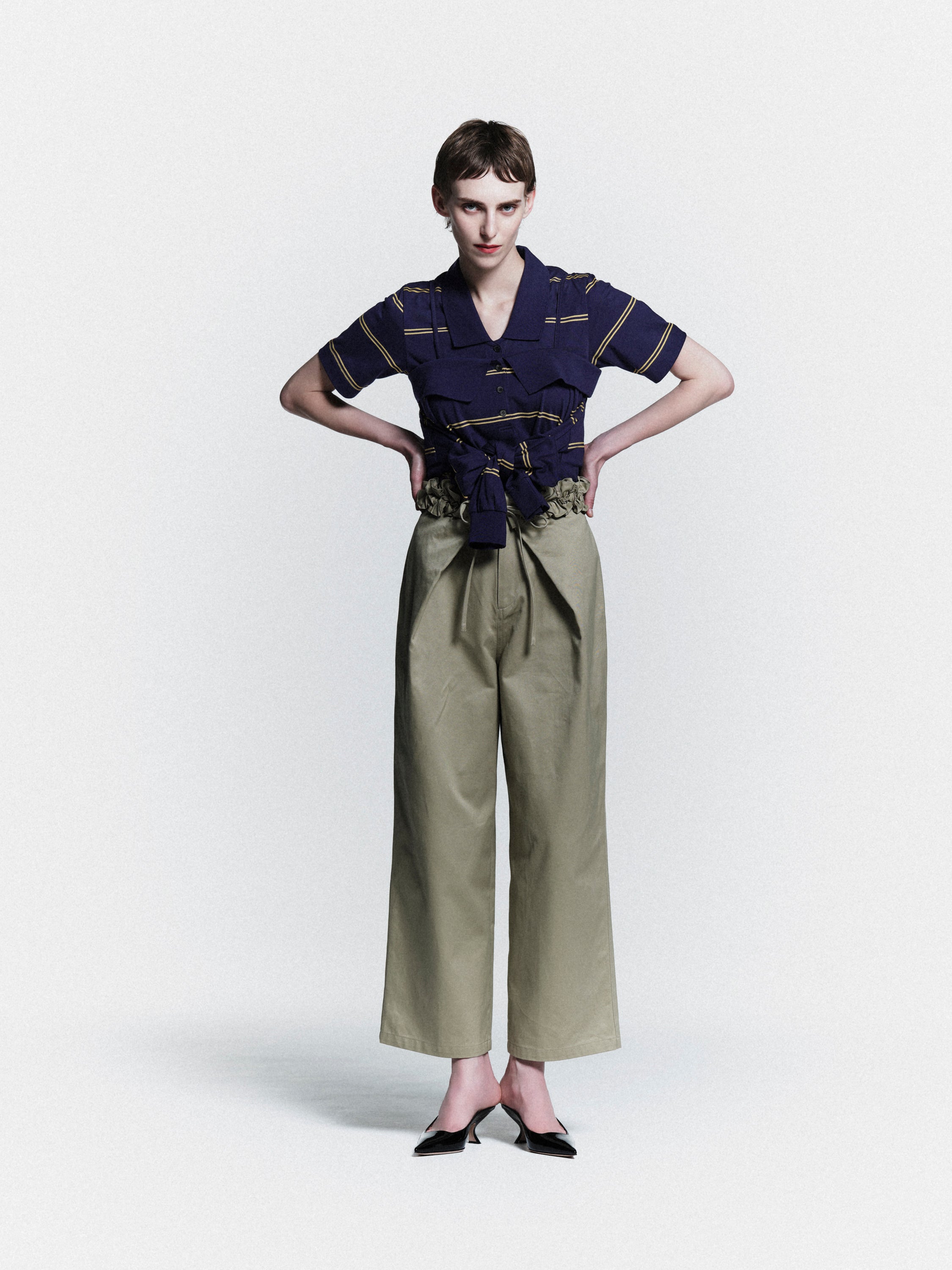 row neck border polo｜NAVY