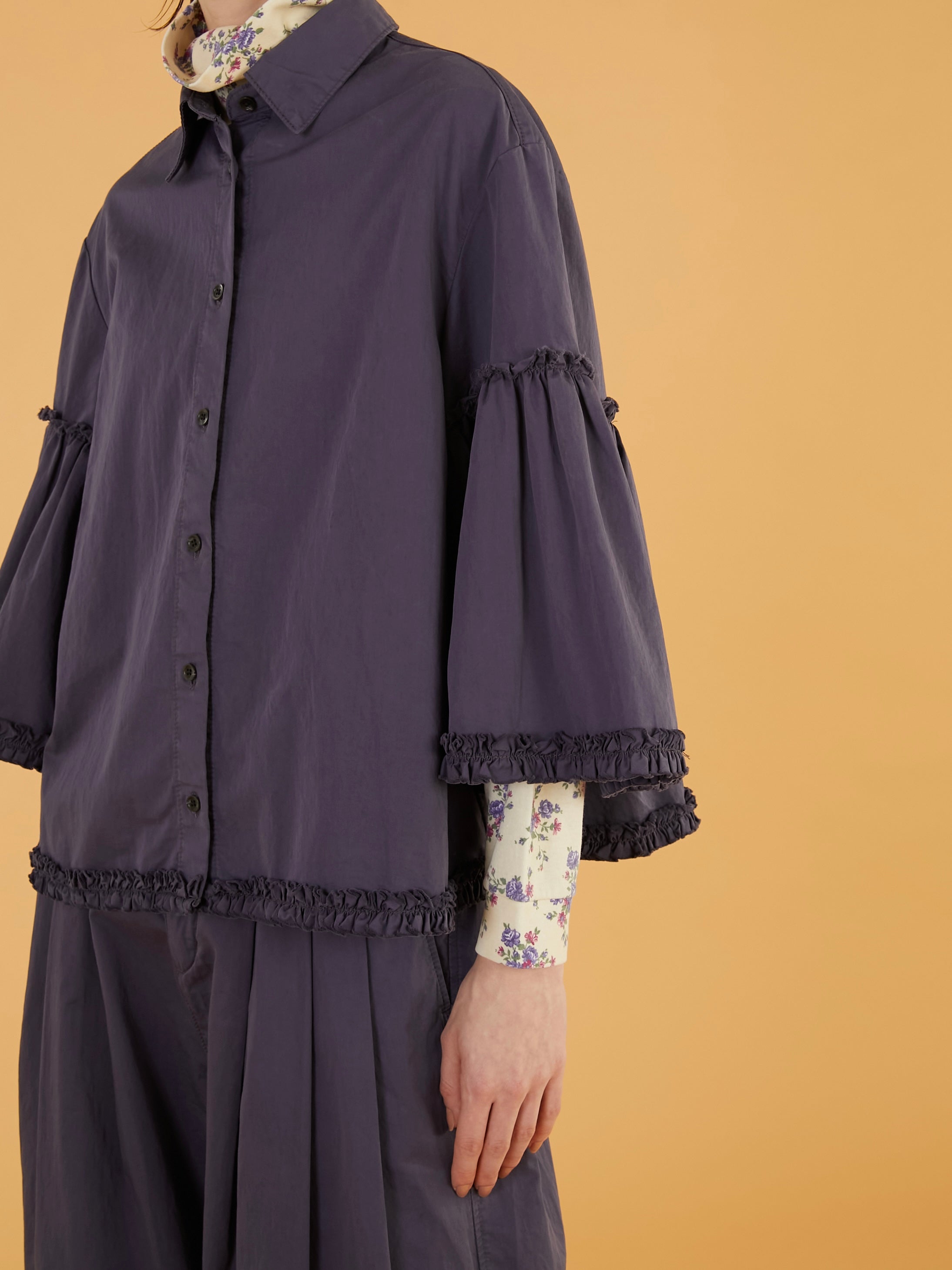 garment dye frill shirts｜NAVY