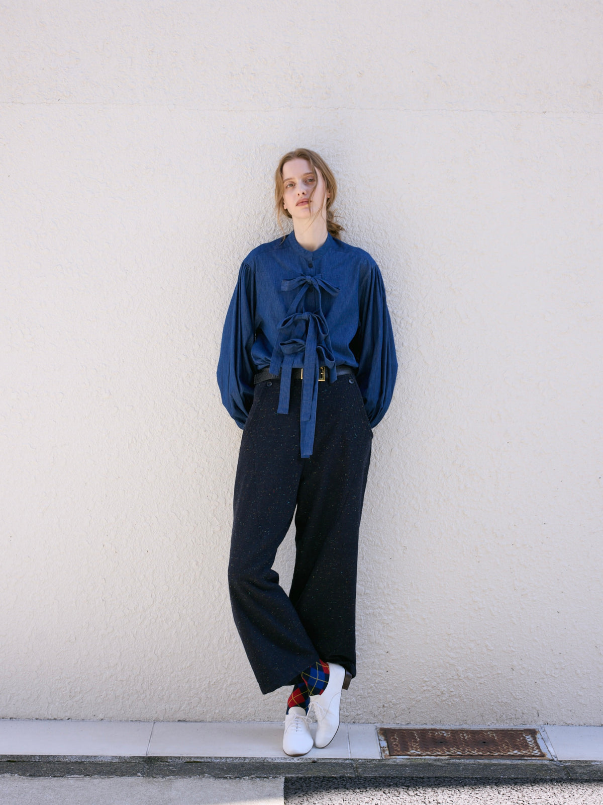 indigo ribbon blouse｜NAVY