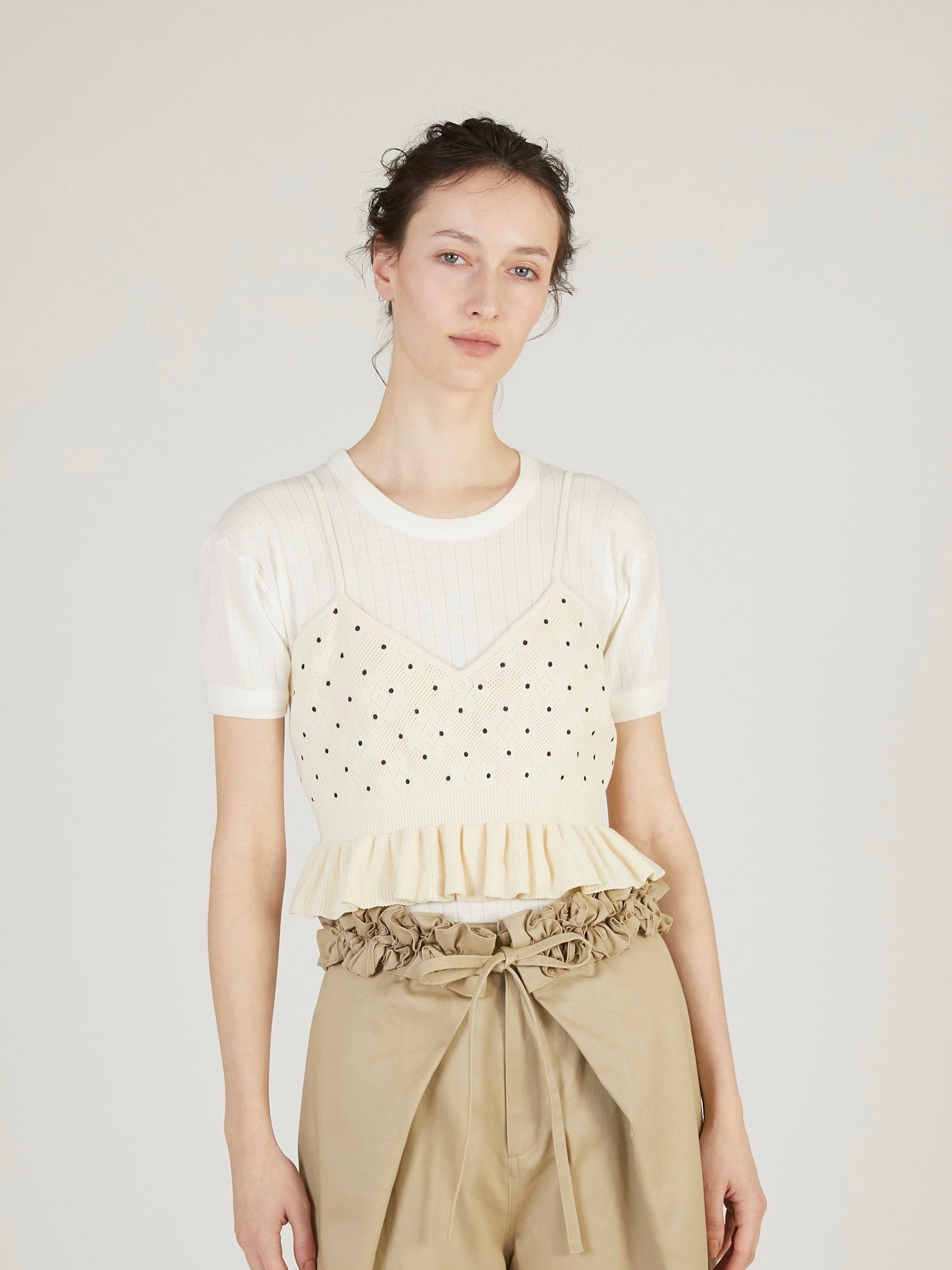 flower Jacquard dot camisole｜IVORY