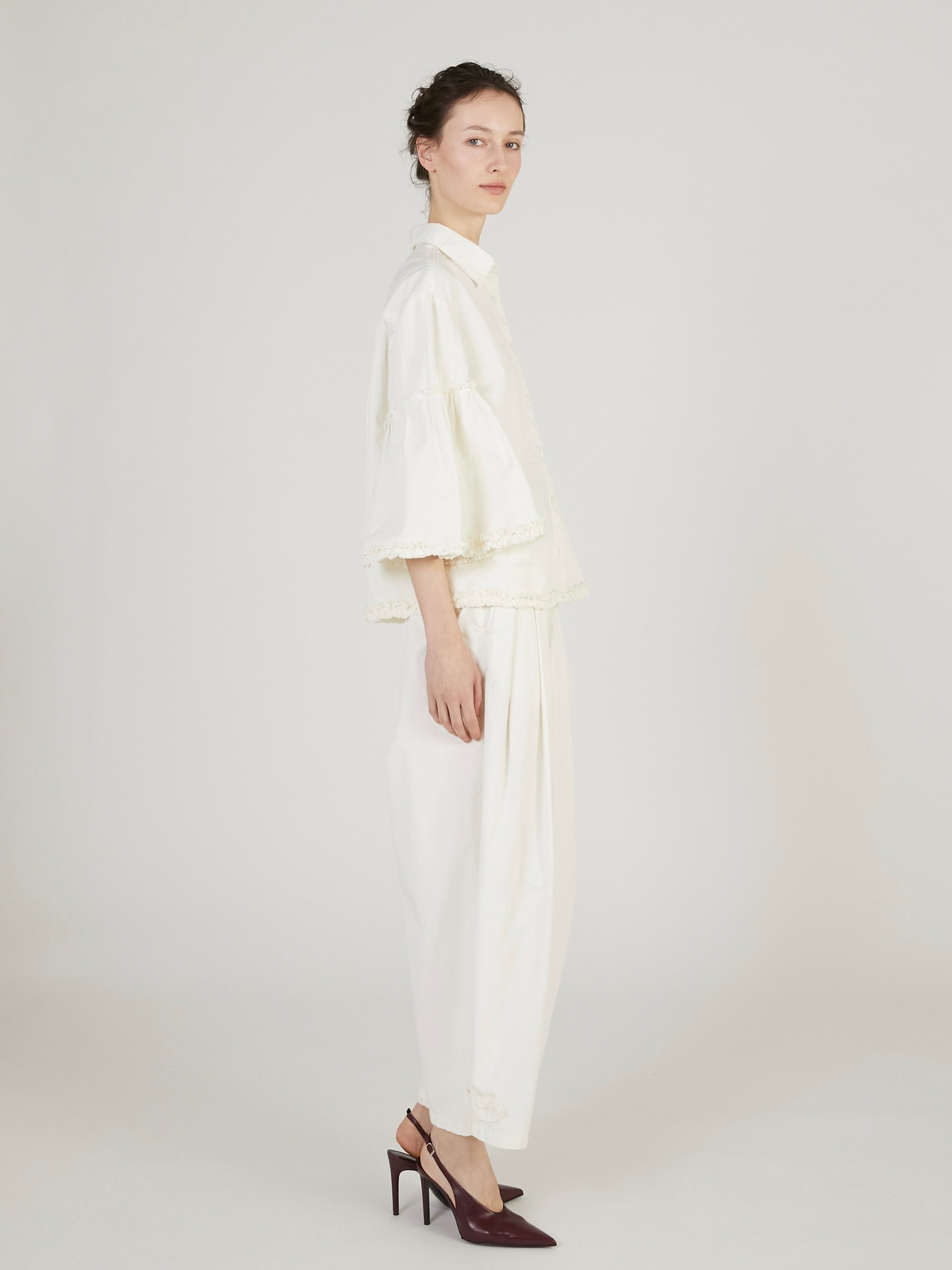 garment dye frill shirts｜IVORY