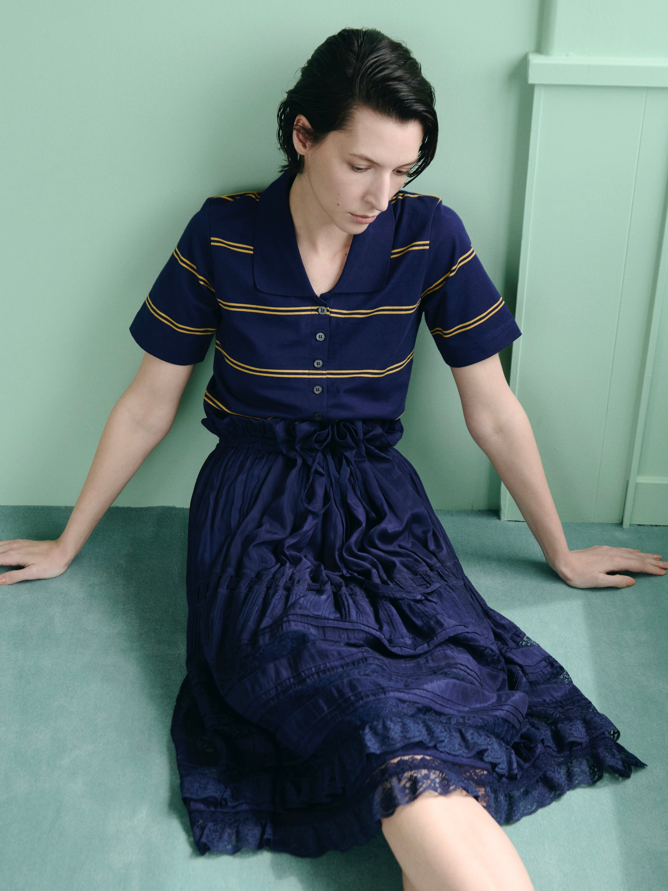 row neck border polo｜NAVY