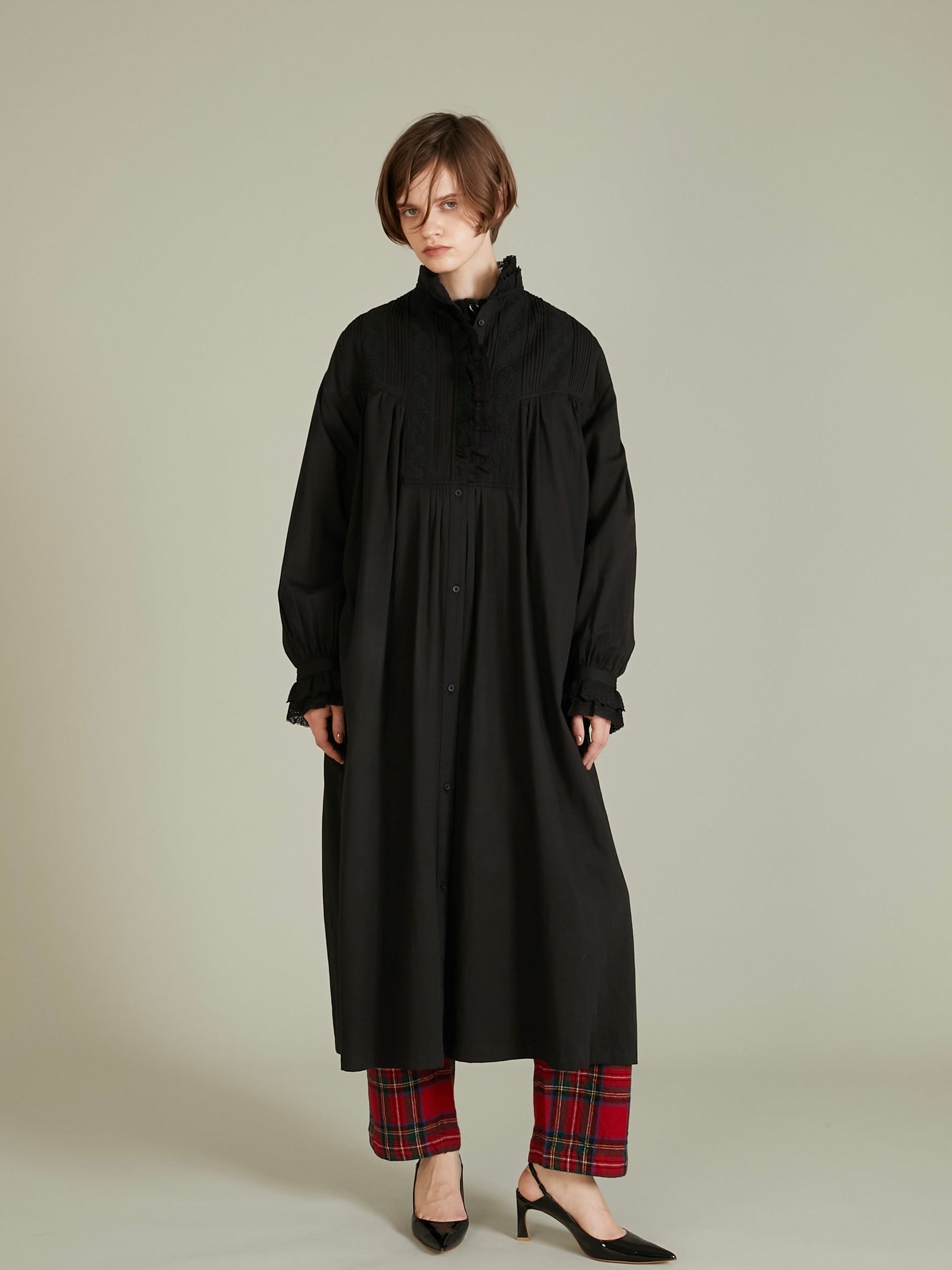 rebuild lace shirt dress｜BLACK