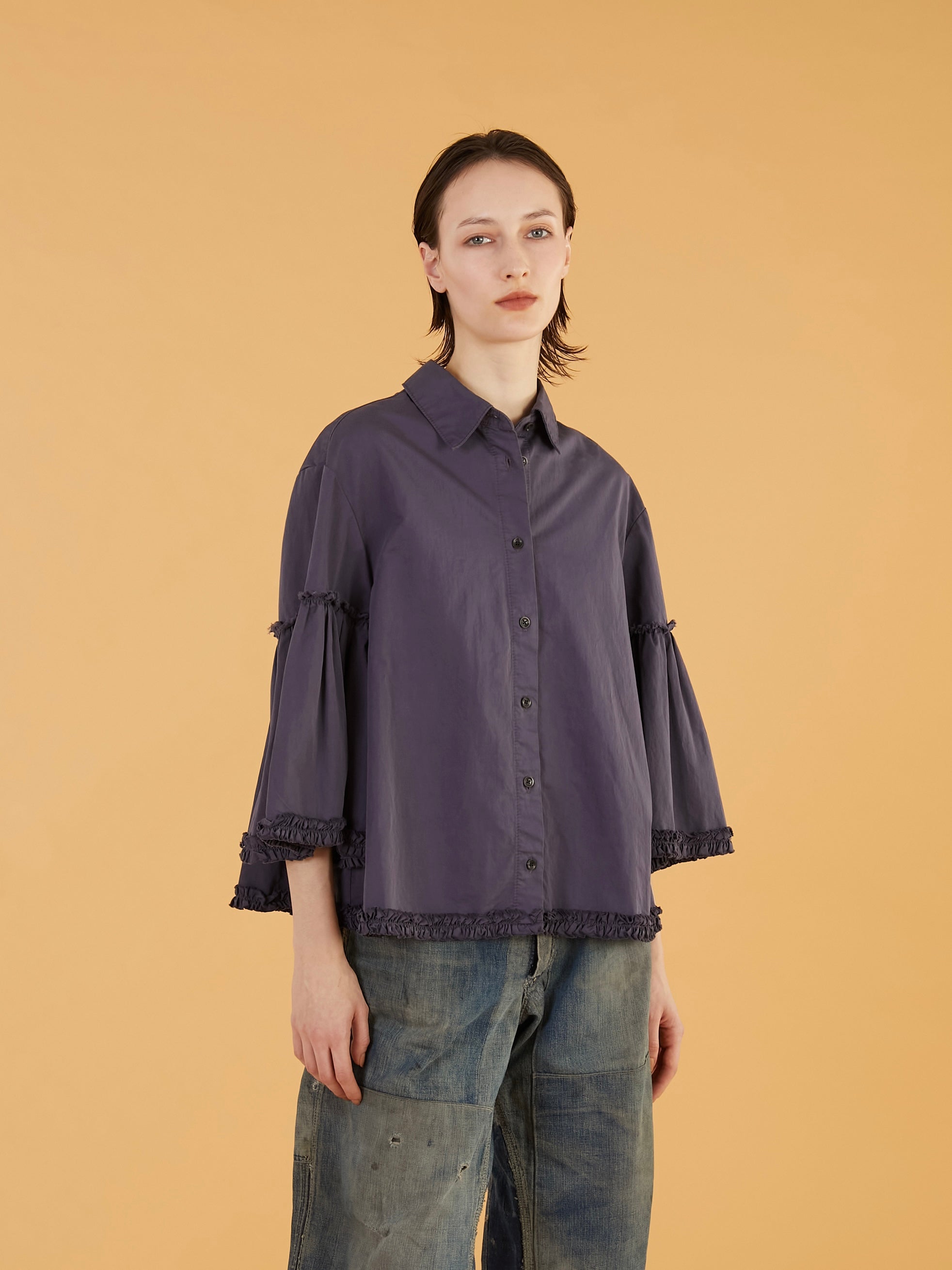 garment dye frill shirts｜IVORY