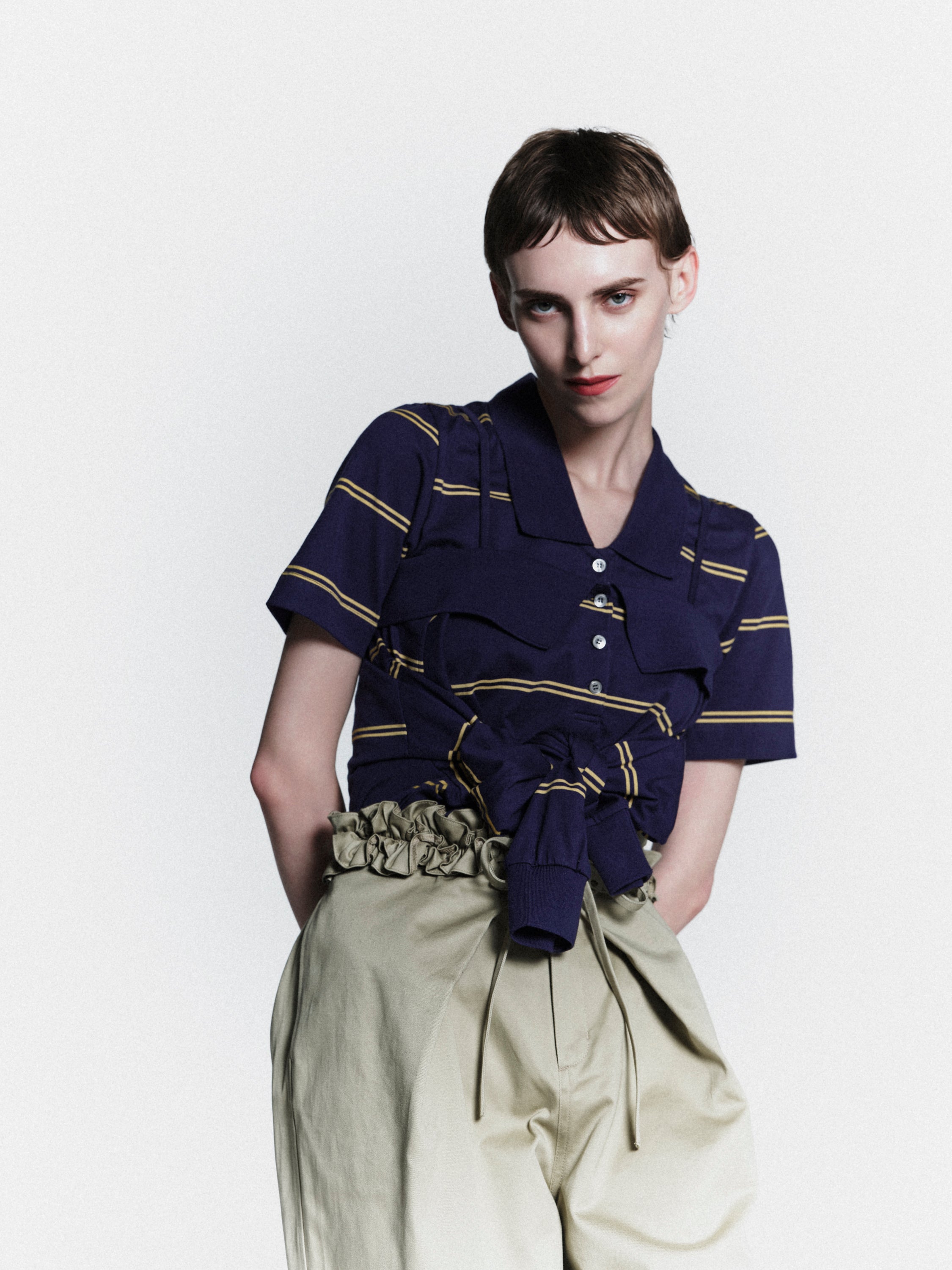 row neck border polo｜NAVY