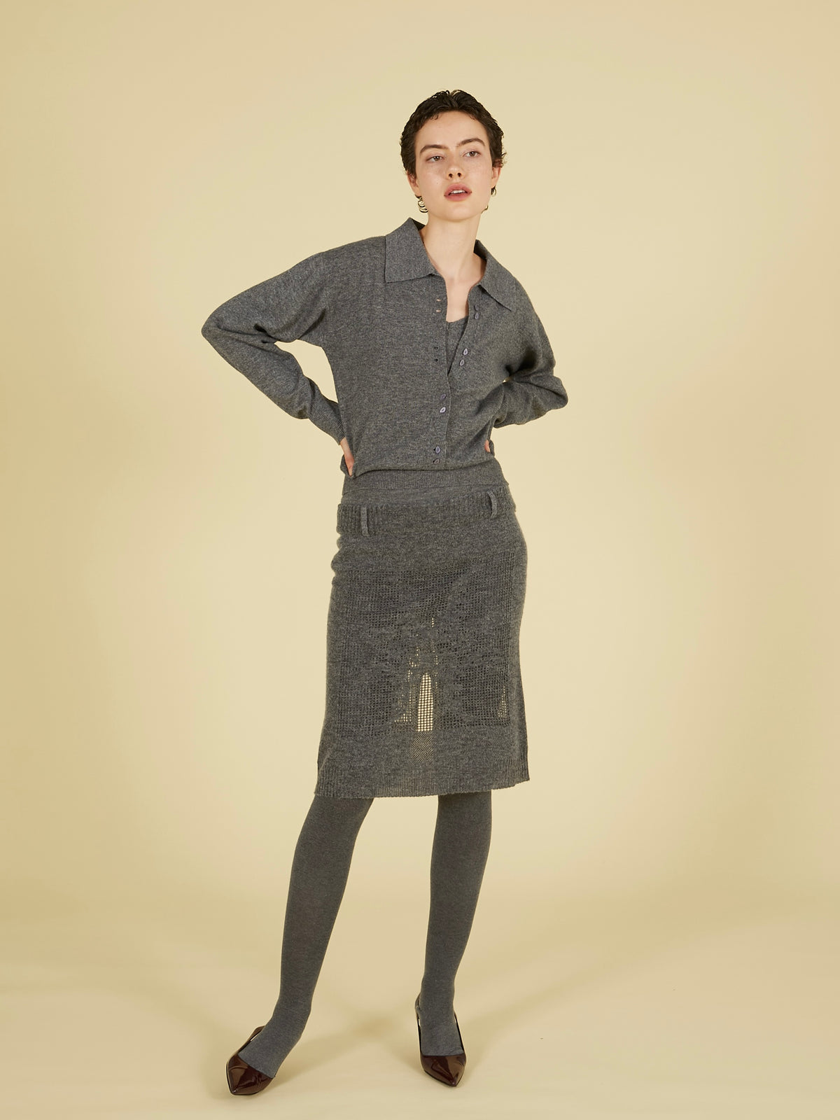 point tail 2way knit skirt｜GRAY