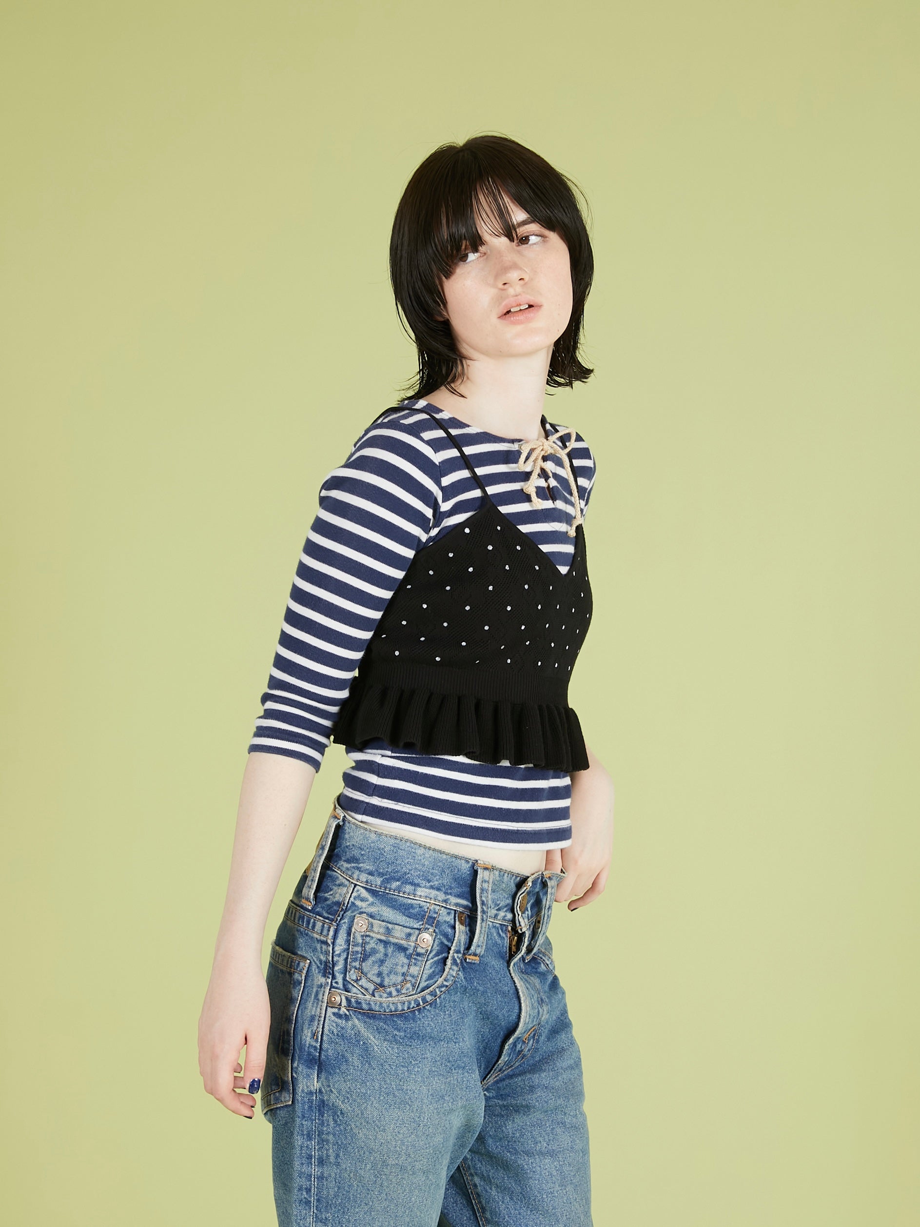 flower Jacquard dot camisole｜BLACK