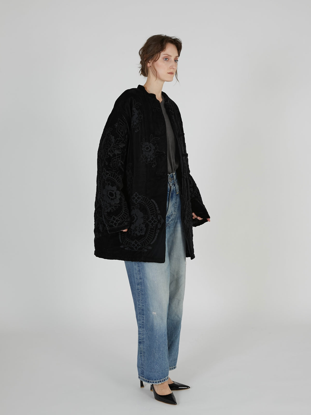 tape embroidery velvet bluson｜BLACK