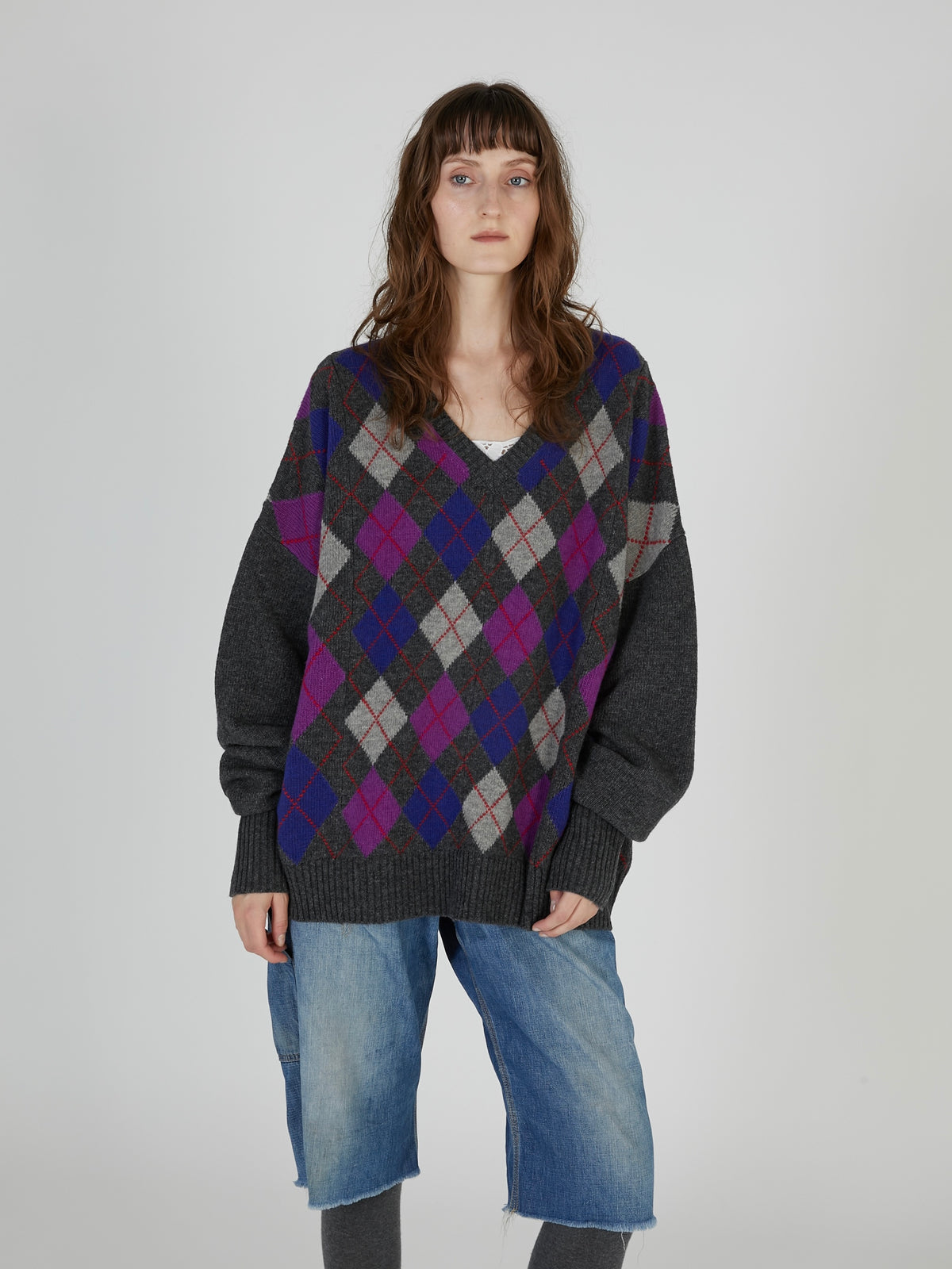 【griguri】argyle big knit｜GRAY