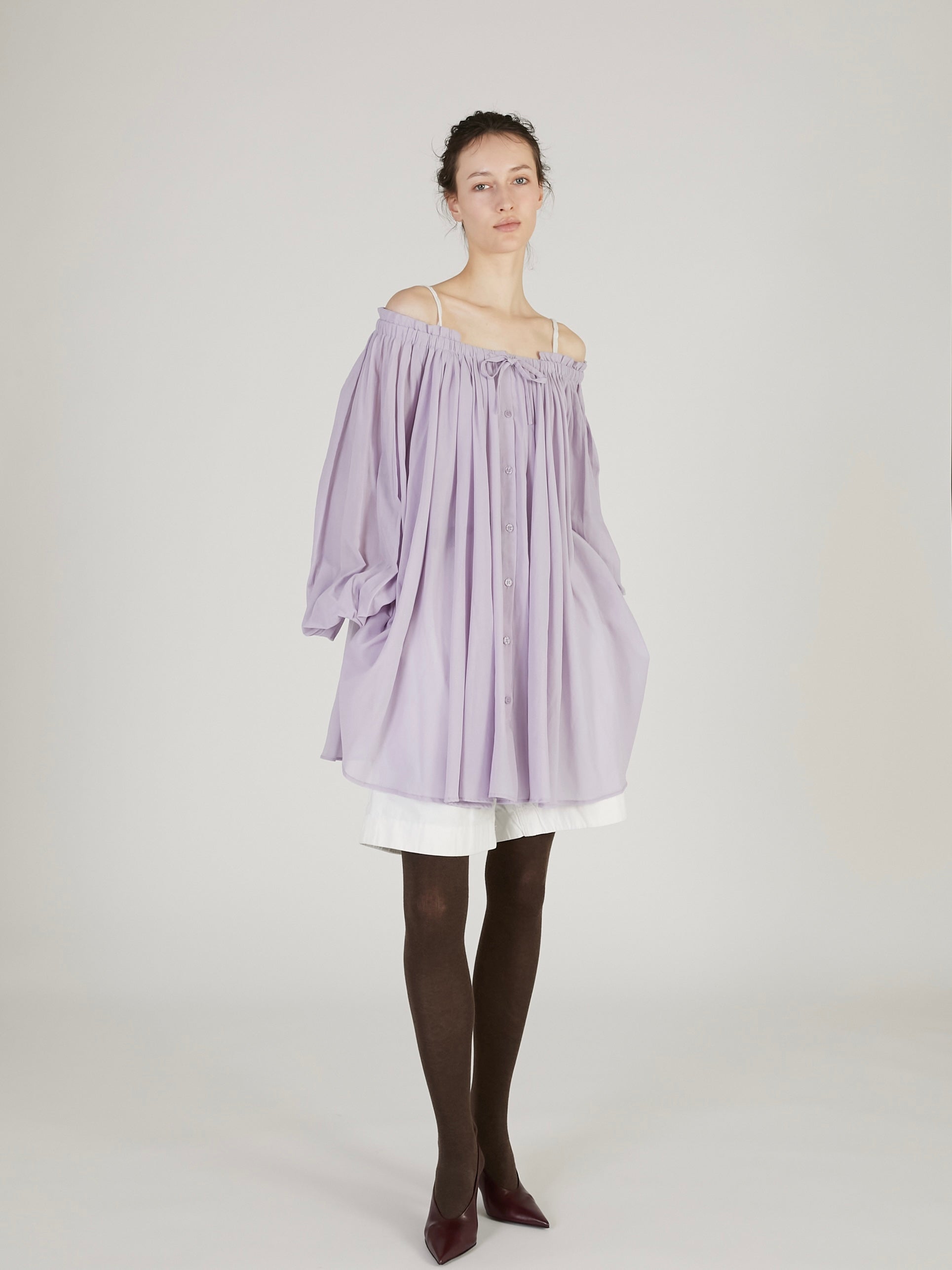 sheer gather  volume blouse ｜LAVENDER
