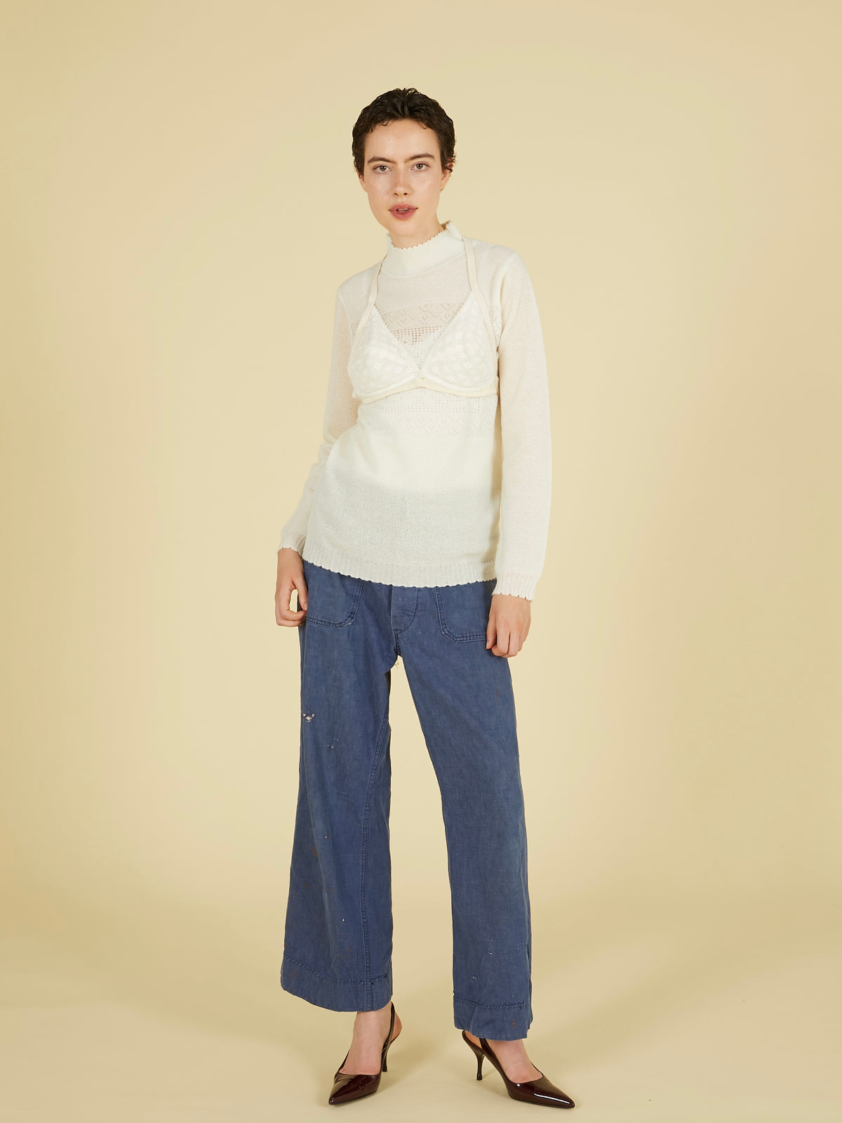 point tail turtle knit top｜IVORY