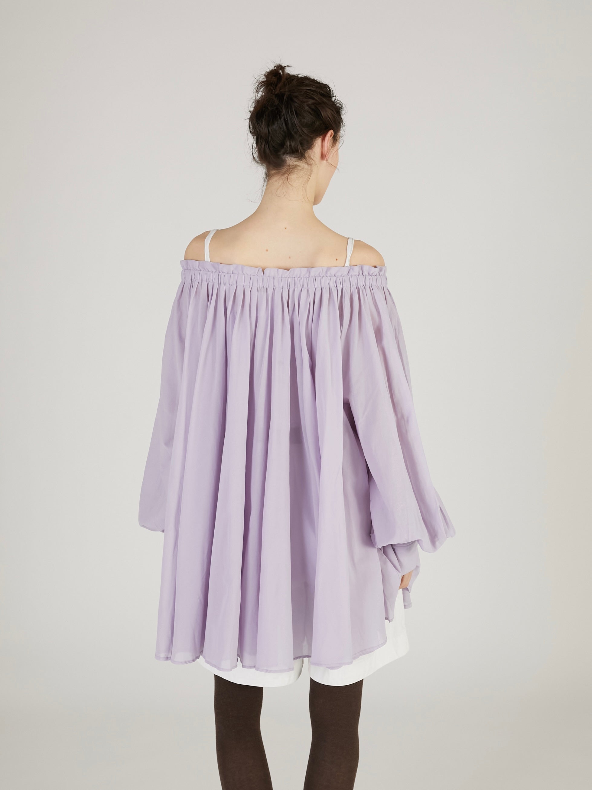 トップス volume gather sleeve dot sheer BL sheer gather volume blouse ｜LAVENDER