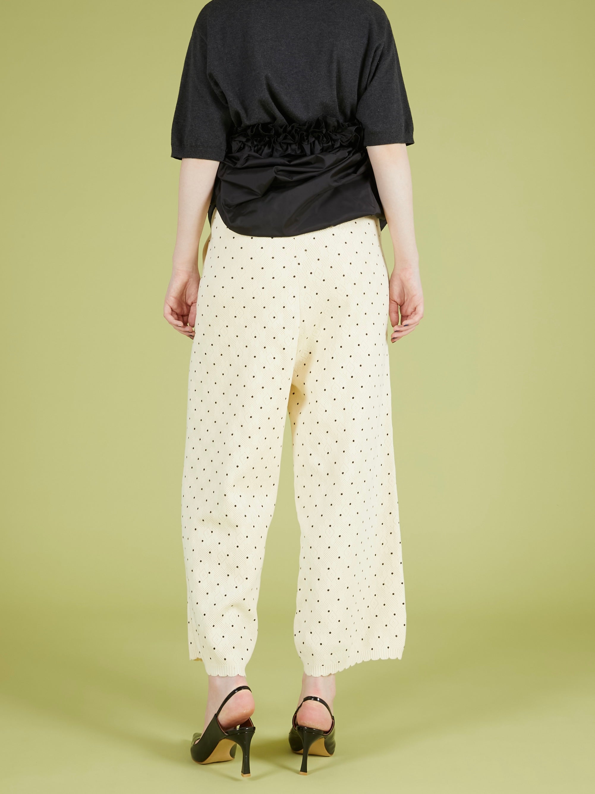 Drawdrawers flower dot コットンパンツ　花柄 ホワイト flower Jacquard dot pants｜IVORY