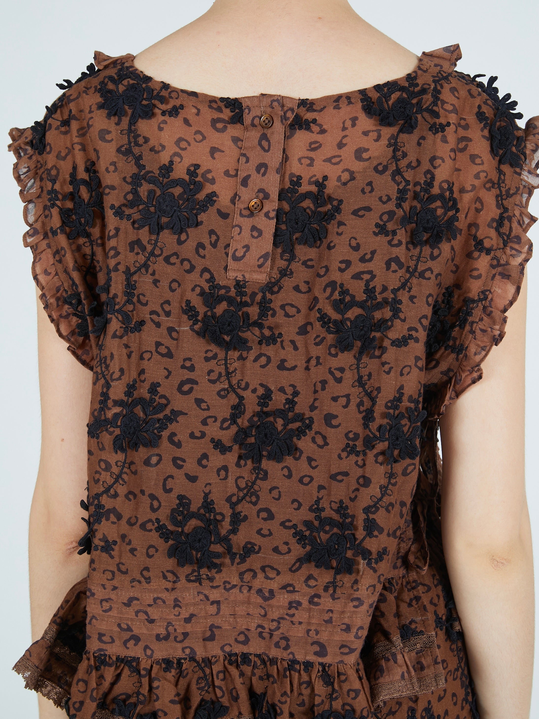 3D embroidery leopard blouse｜BROWN