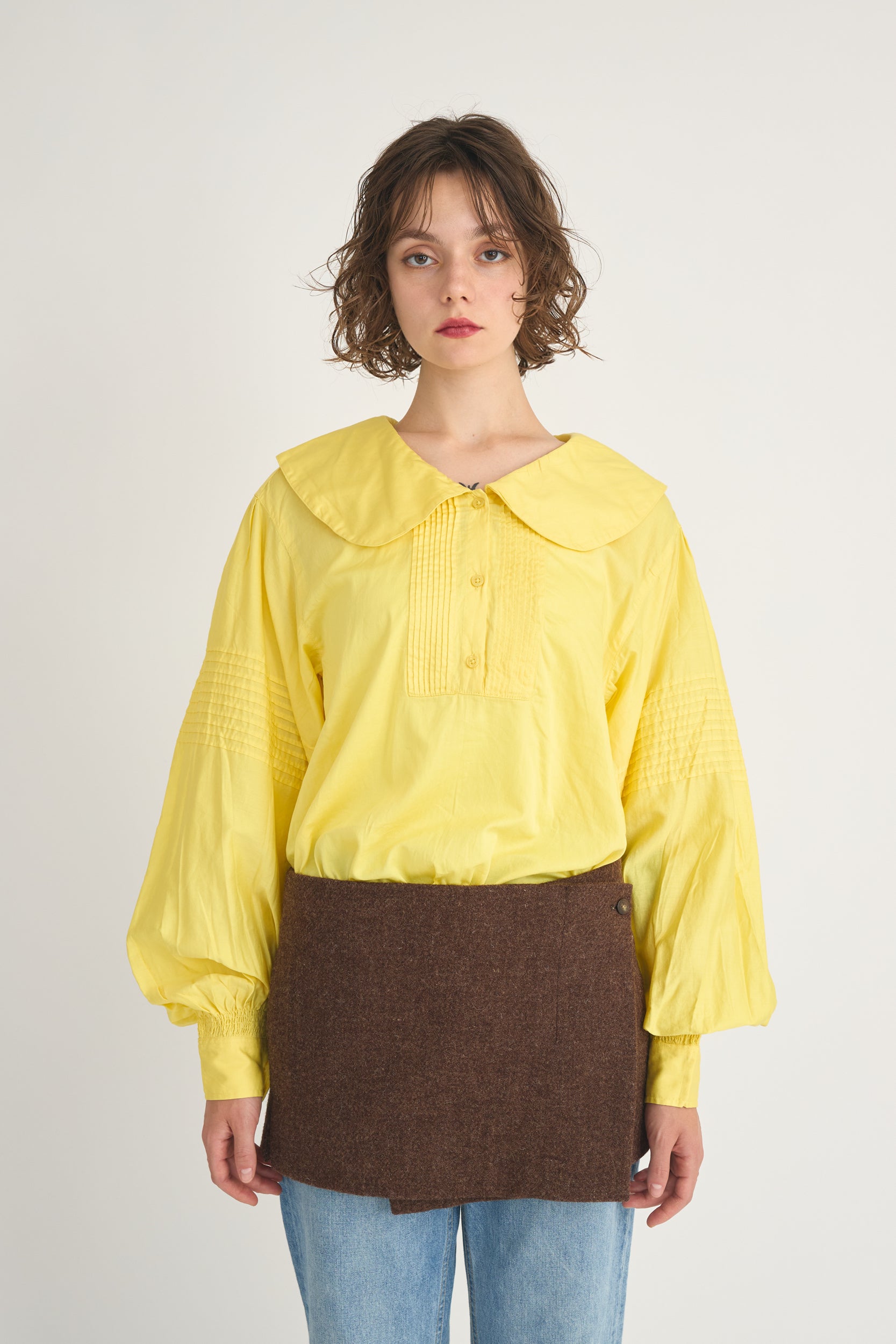 round collar volume blouse│YELLOW