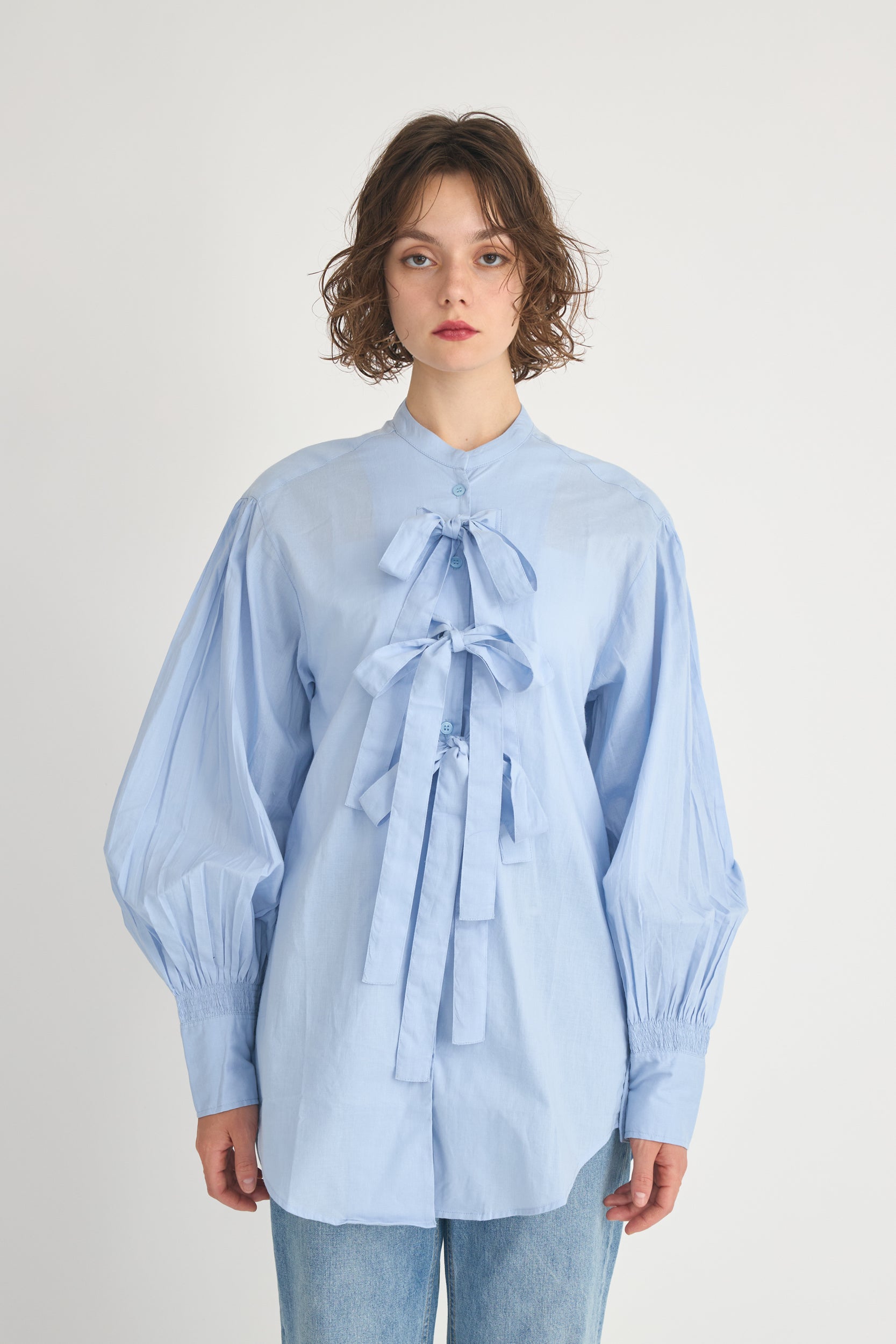 ribbon blouse│BLUE