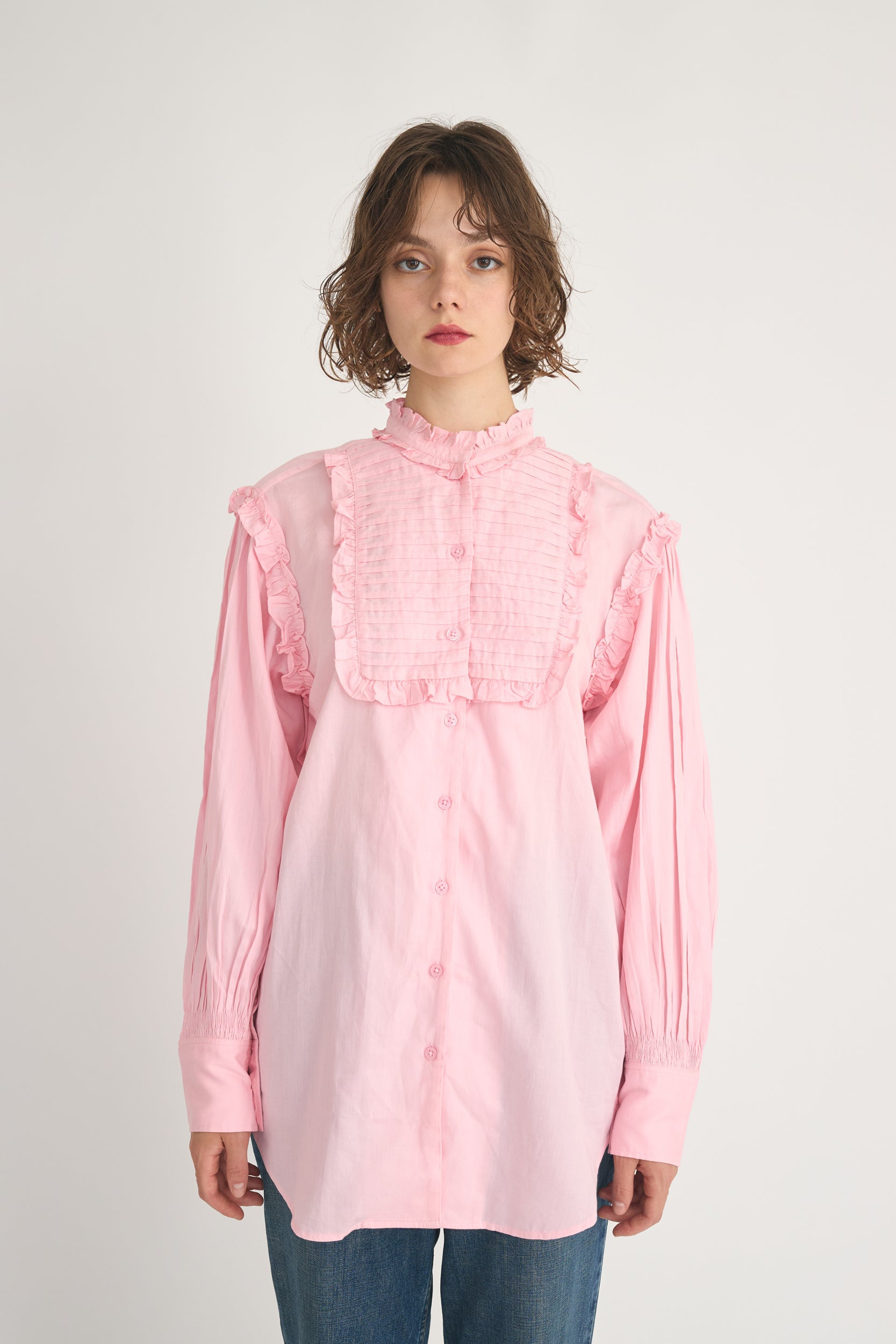 pintuck frill blouse│PINK