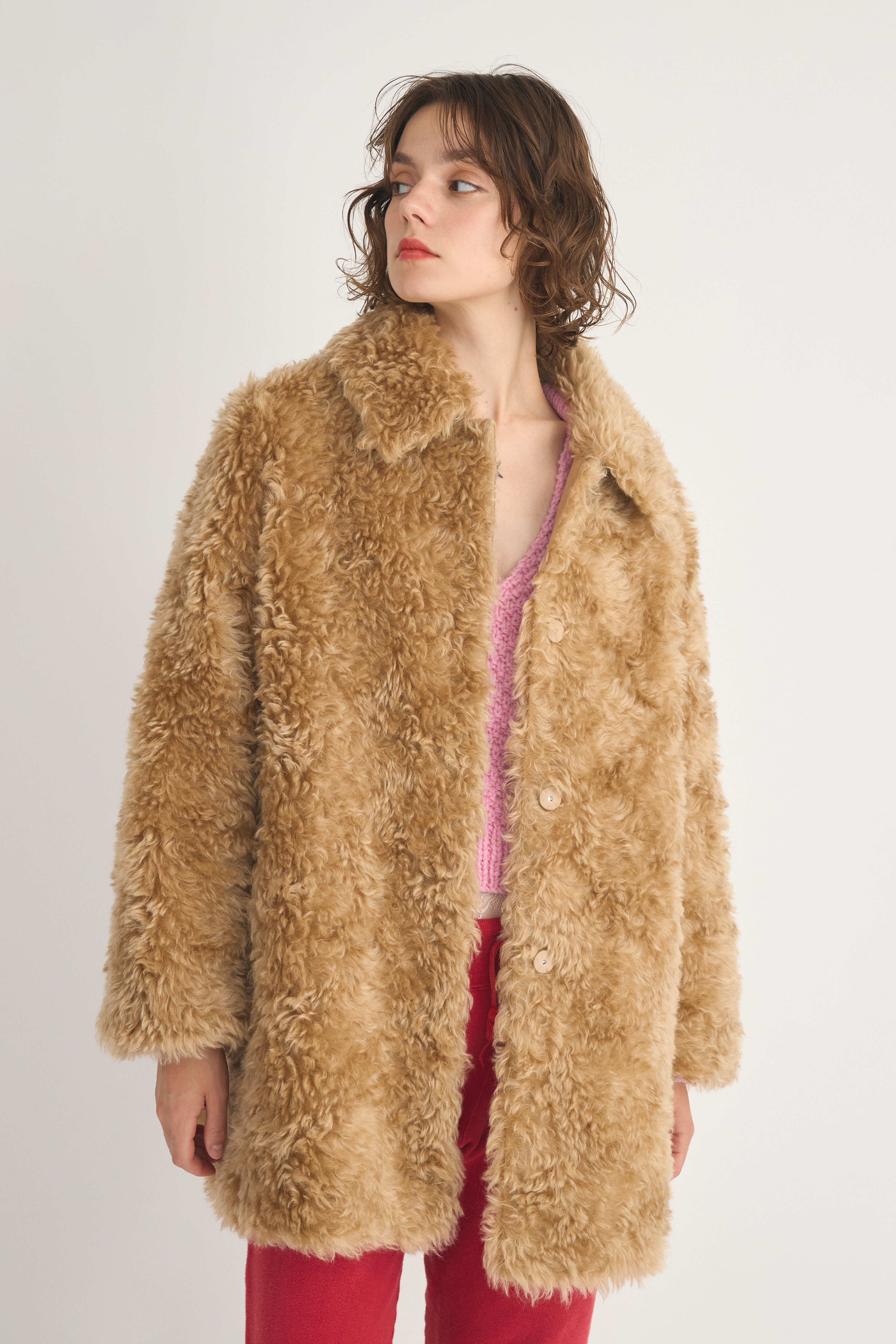 teddy fur coat│CAMEL