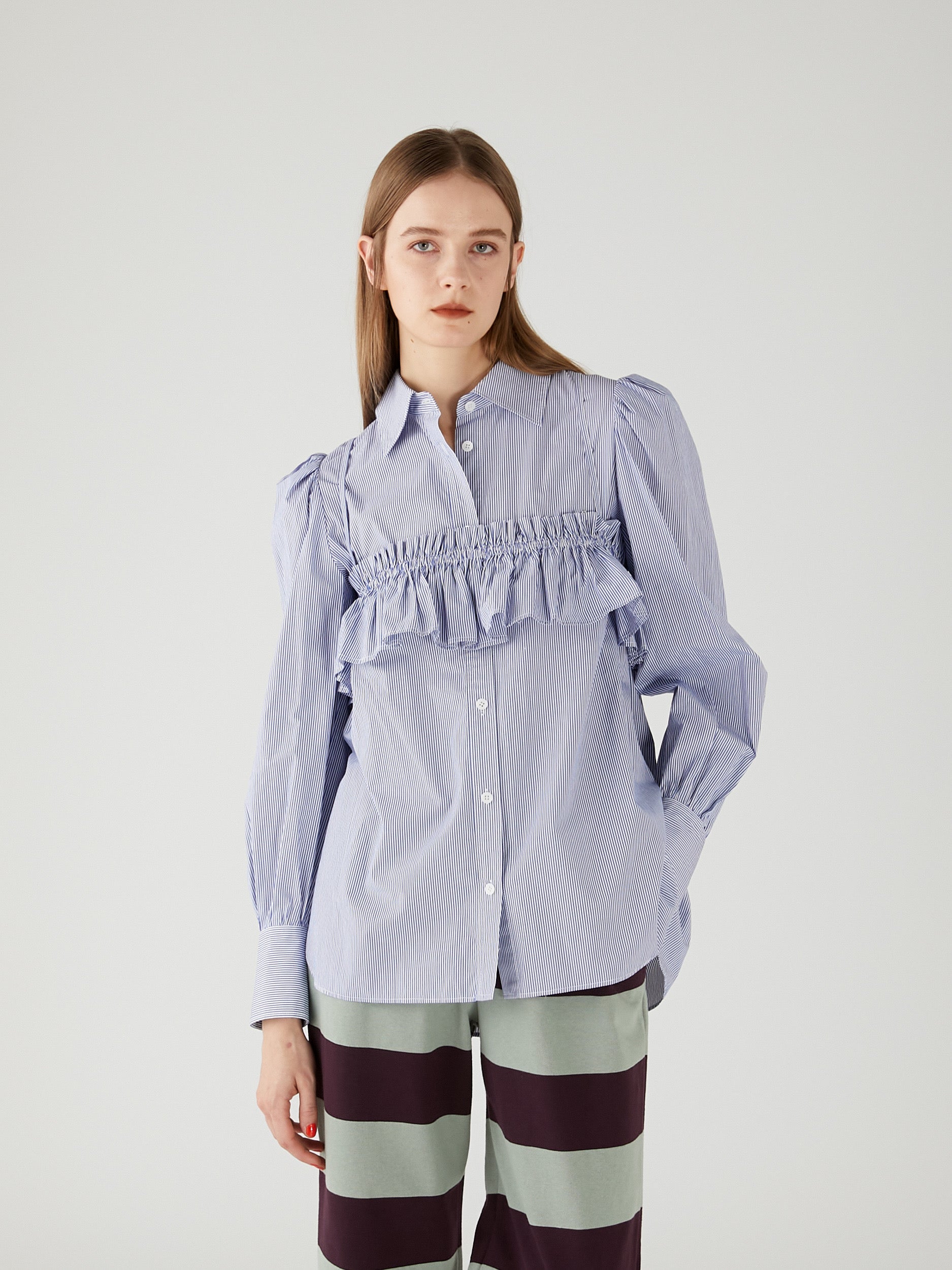 gathered cami puff sleeve shirts ｜BLUE