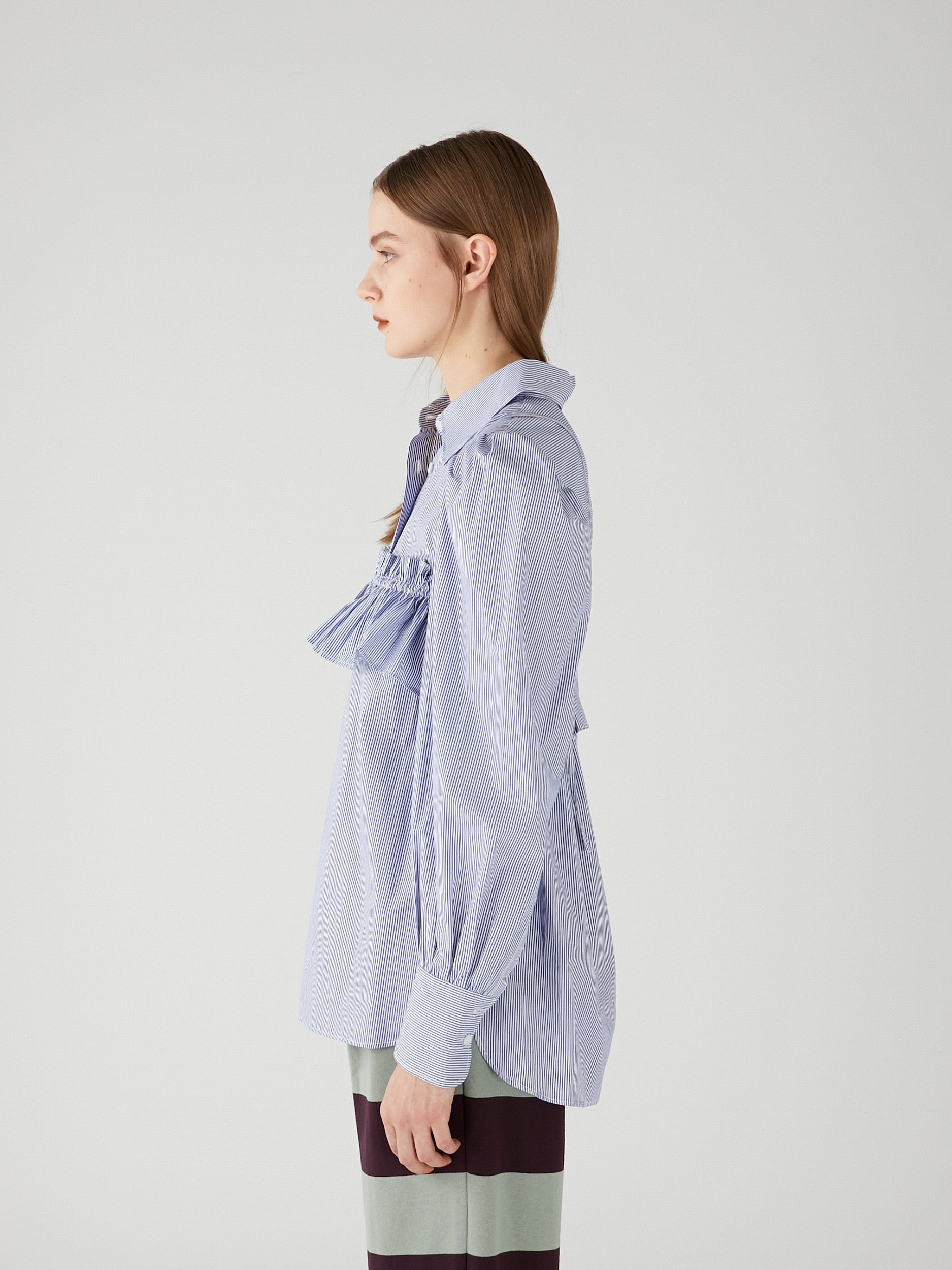 gathered cami puff sleeve shirts ｜BLUE