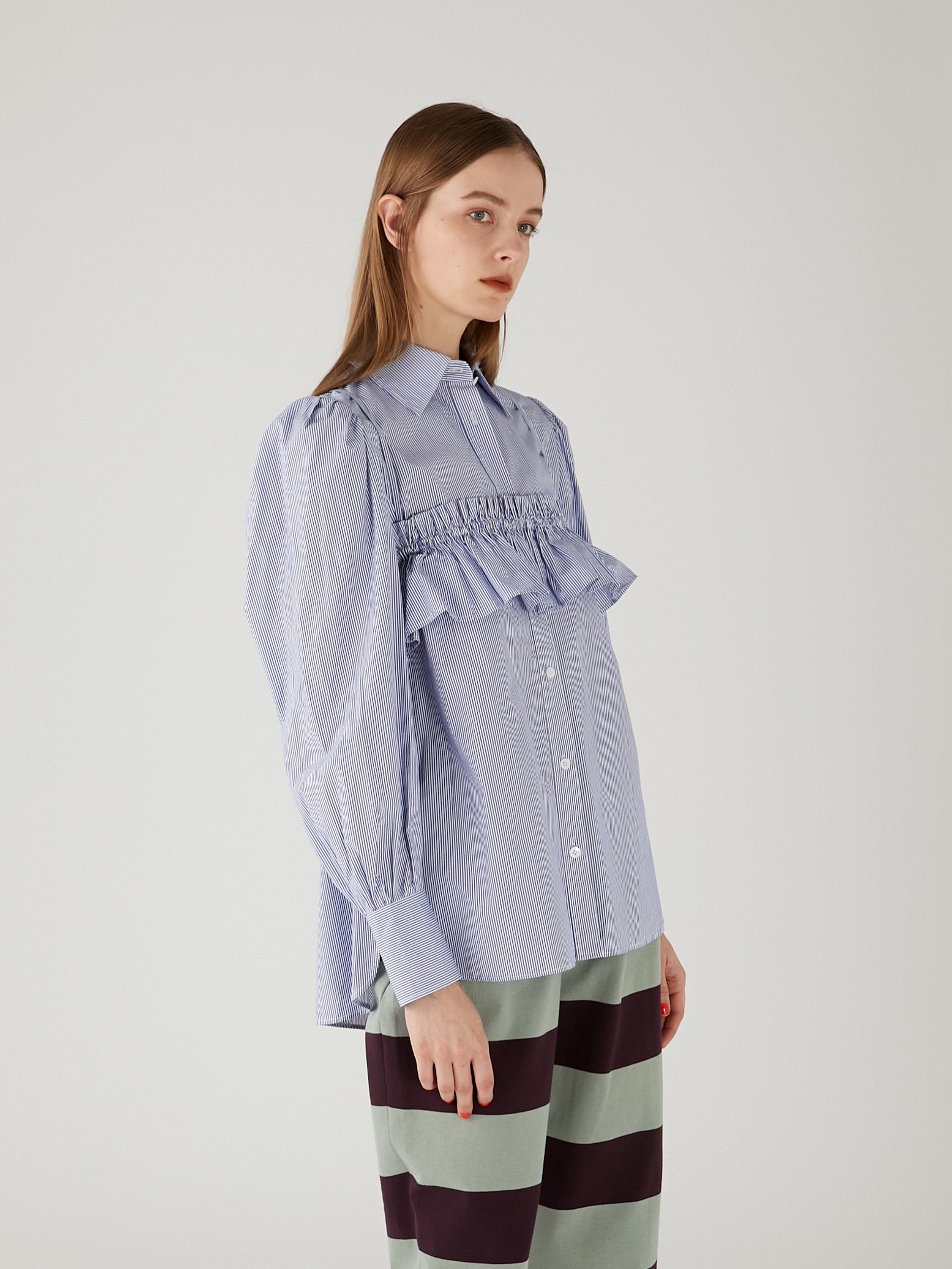 gathered cami puff sleeve shirts ｜BLUE