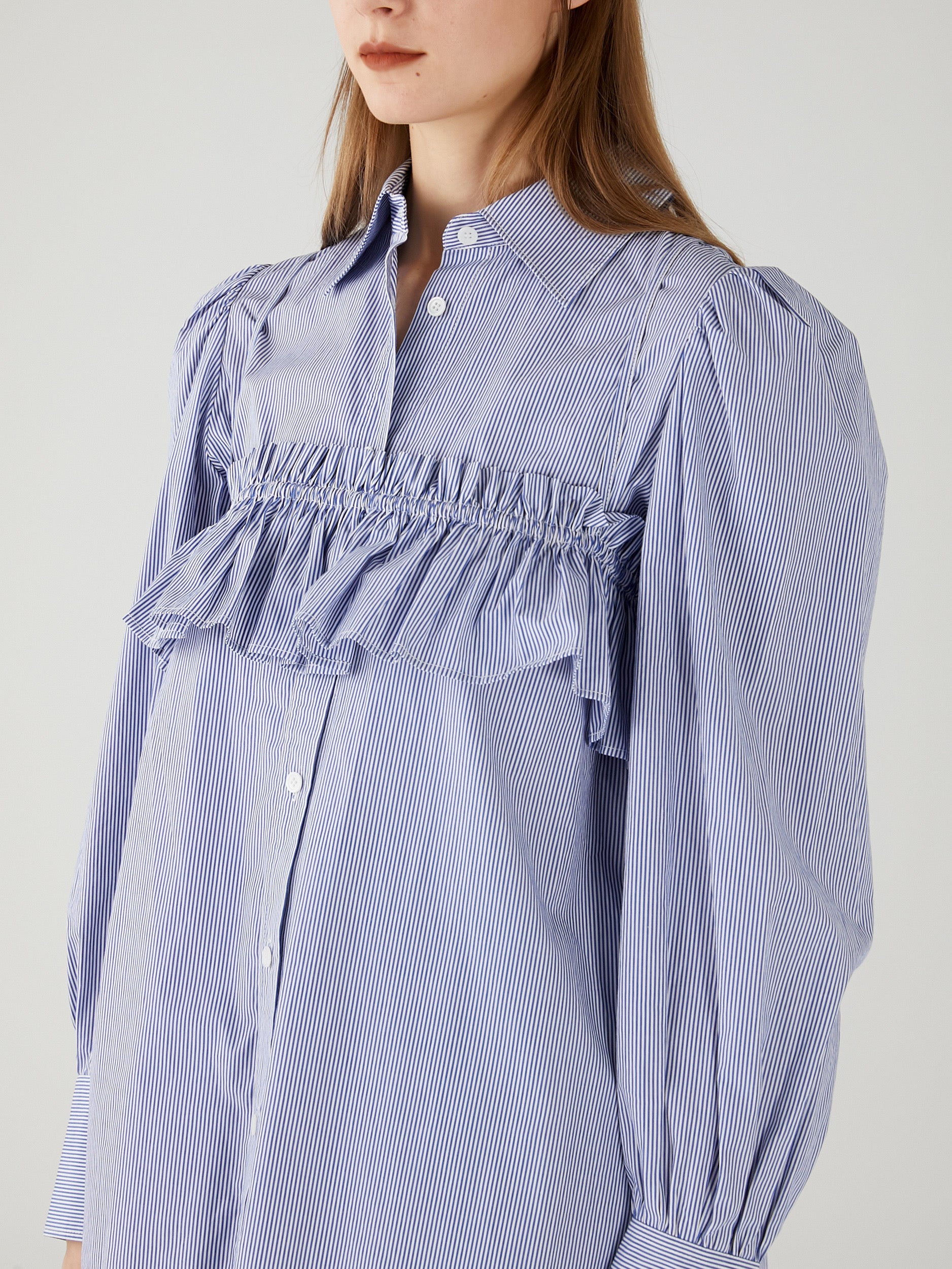 gathered cami puff sleeve shirts ｜BLUE