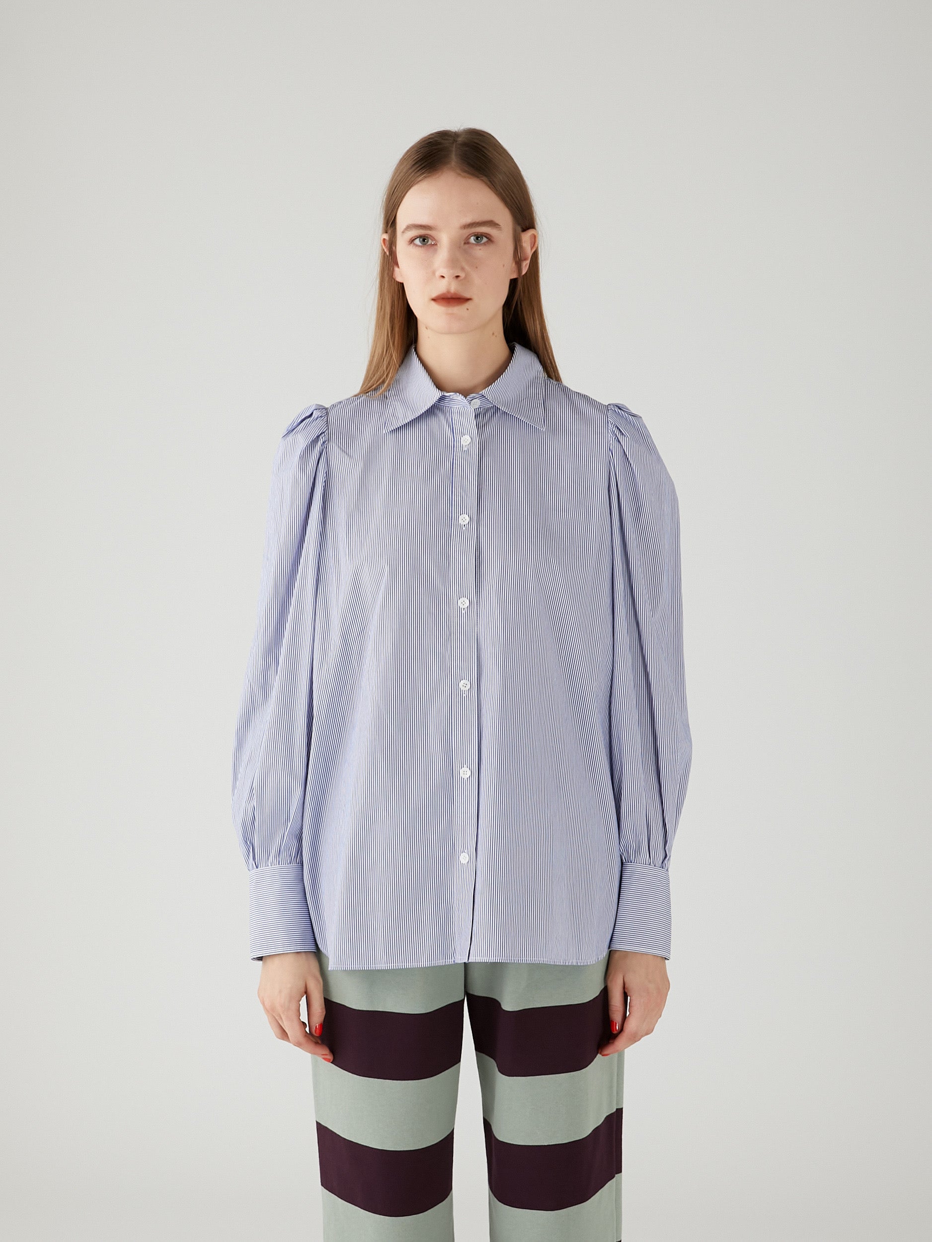 gathered cami puff sleeve shirts ｜BLUE