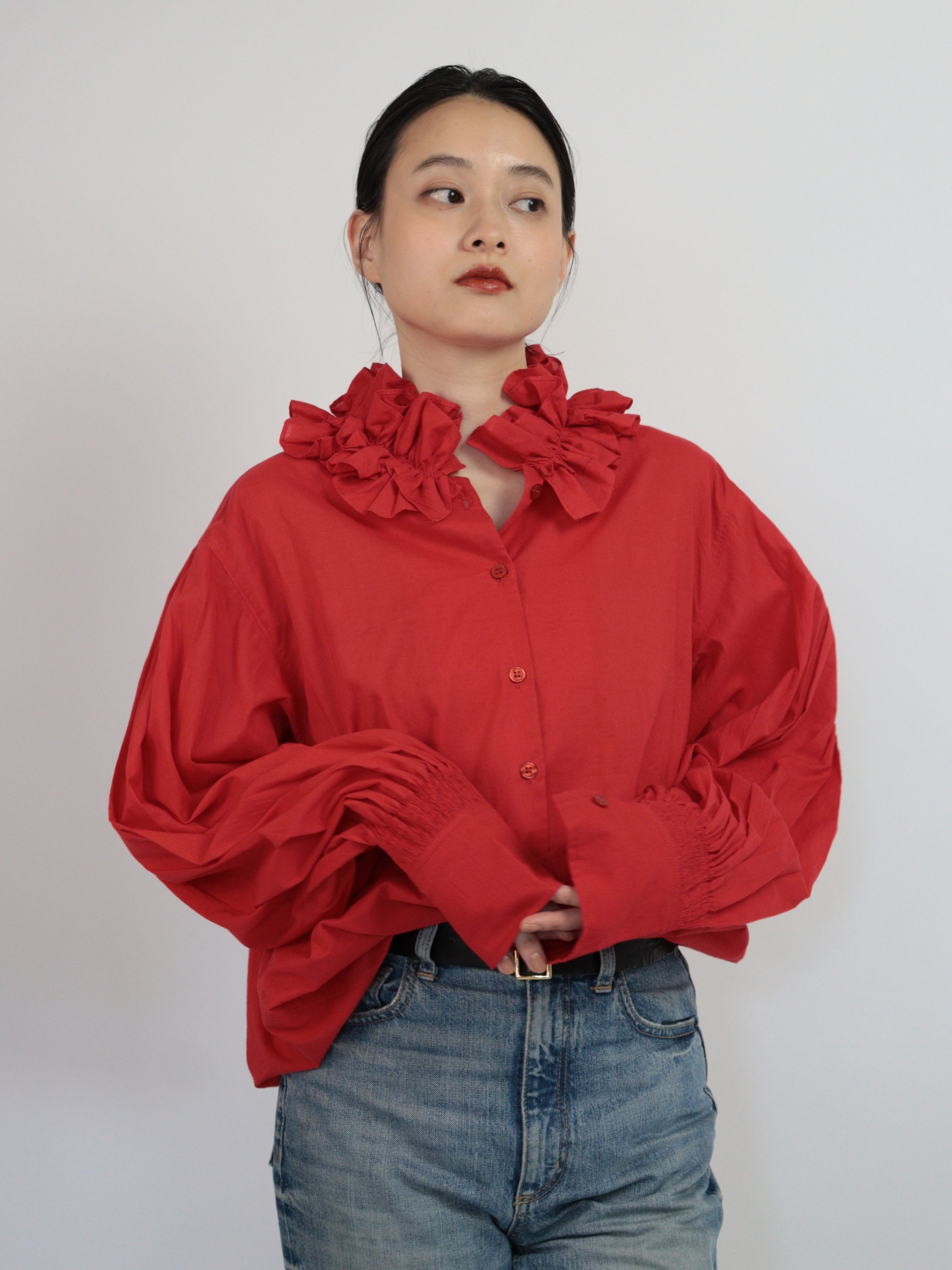 【NEW COLOR】cotton frill collar shirts｜RED